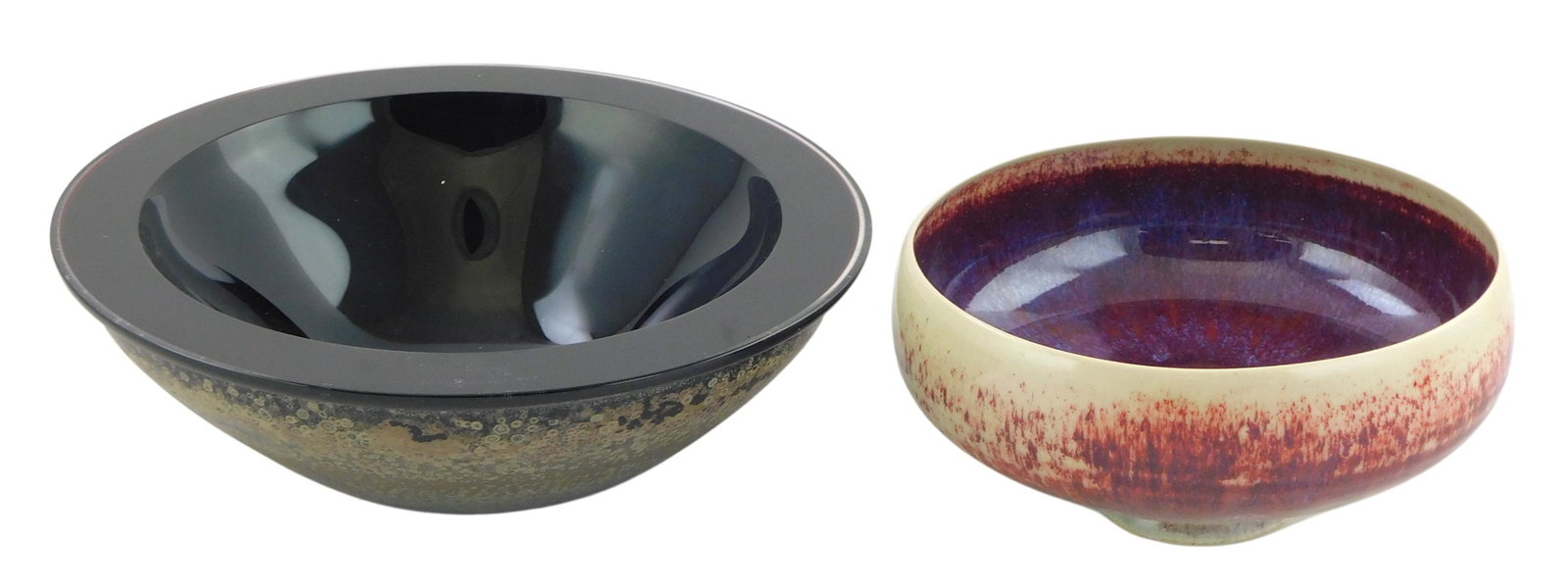 Two 20th C. artist signed bowls, one Murano glass by Alfredo Barbini, one pottery by Oscar Bucher, (1 of 7)