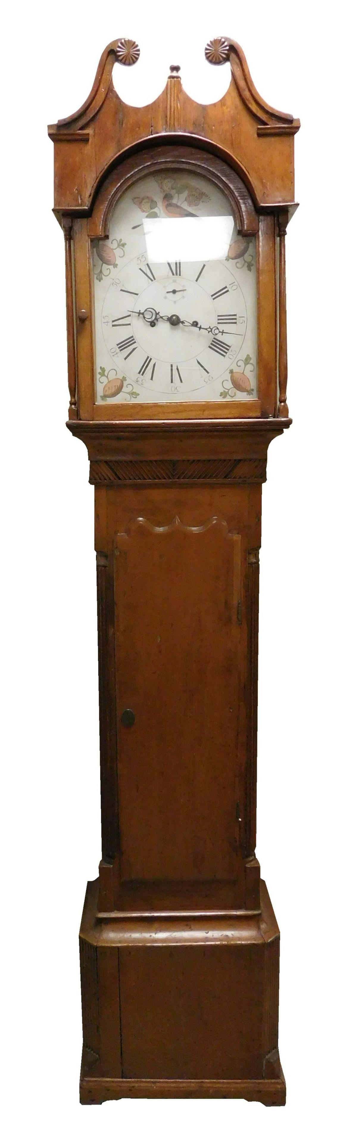 Tall case clock, possibly Pennsylvania or New jersey, time and strike brass 8-day movement, white (1 of 4)