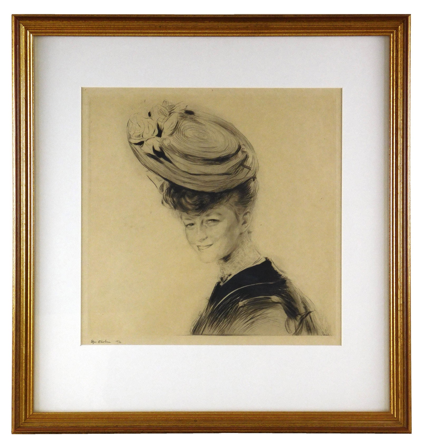 +Edgar Chahine (French, 1874 - 1947), "Mademoiselle Yvonne", 1905, drypoint, depicts young woman in (1 of 3)
