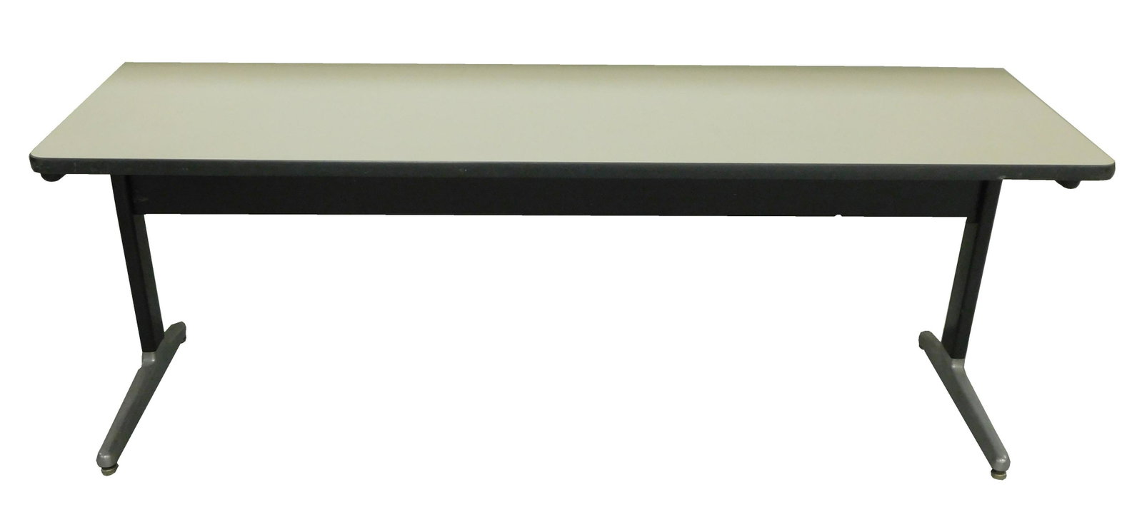 George Nelson for Herman Miller "Action" desk, laminate top over metal base, signed "Herman Miller": George Nelson for Herman Miller "Action" desk, laminate top over metal base, signed "Herman Miller" on base, wear consistent with age and use, damages to top. [PLEASE BRING APPROPRIATE ASSISTANCE AND 