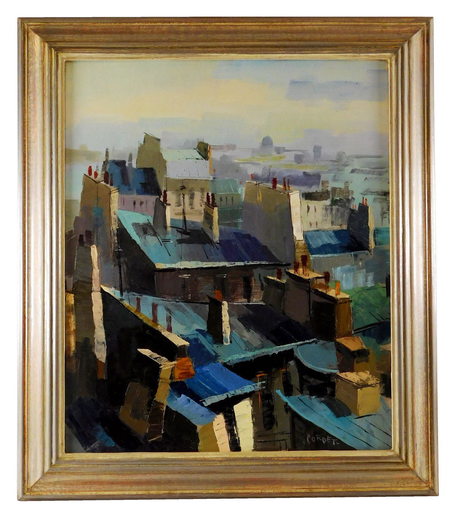 Roofs of Paris oil on canvas signed "Cordet" at lower right, mid-20th C., depicts a bird's eye view (1 of 7)