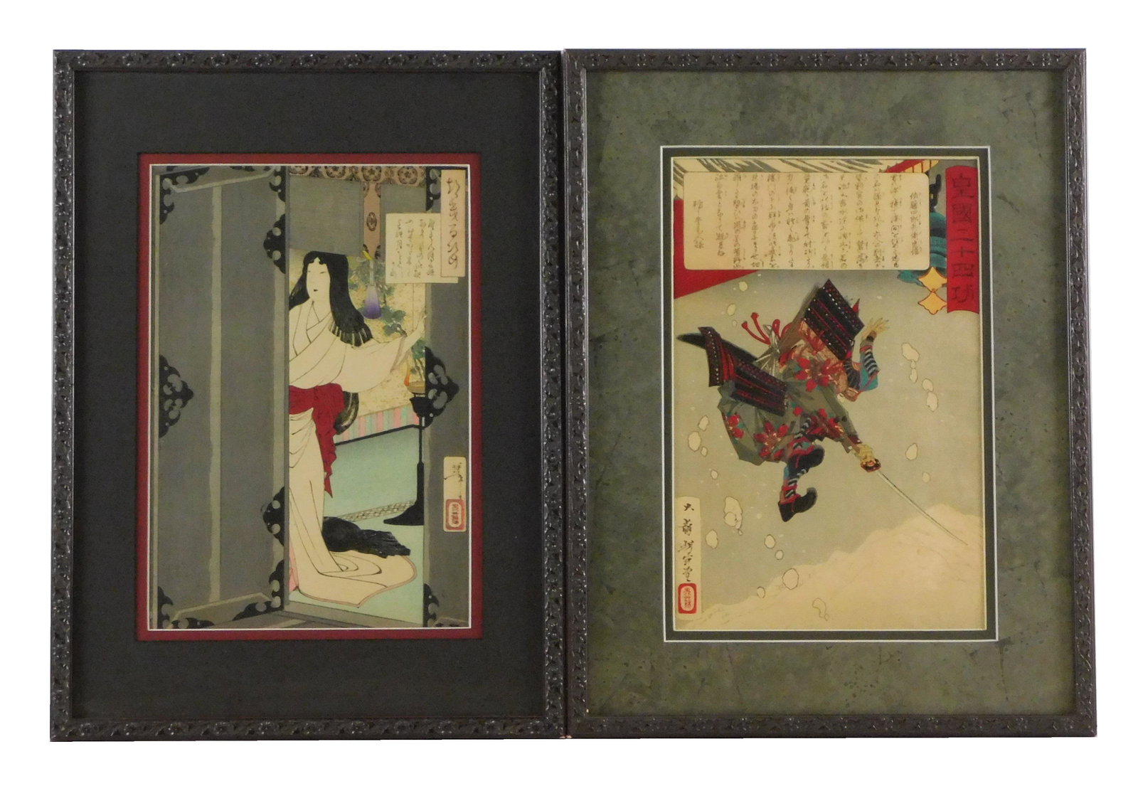 ASIAN: Two by Tsukioka Yoshitoshi (1839 - 1892) "Moon Descends", woodblock print, depicts a woman in (1 of 9)