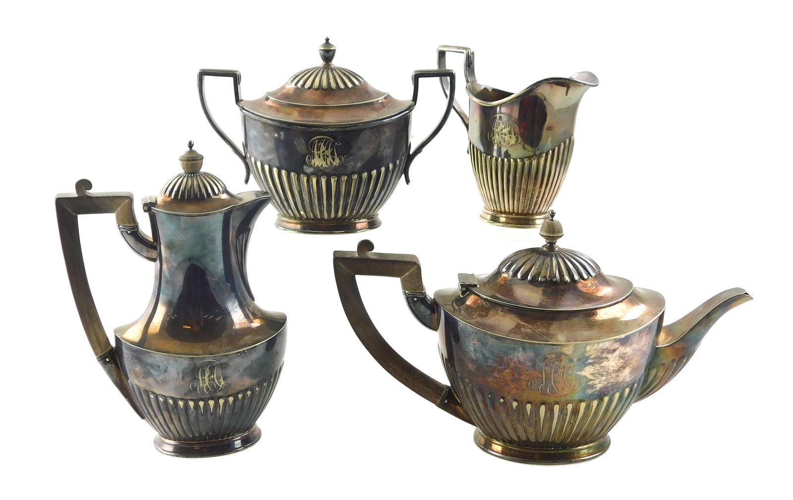 Tiffany & Co. Makers tea set, four pieces, silver soldered, early 20th C., includes coffee pot, (1 of 2)