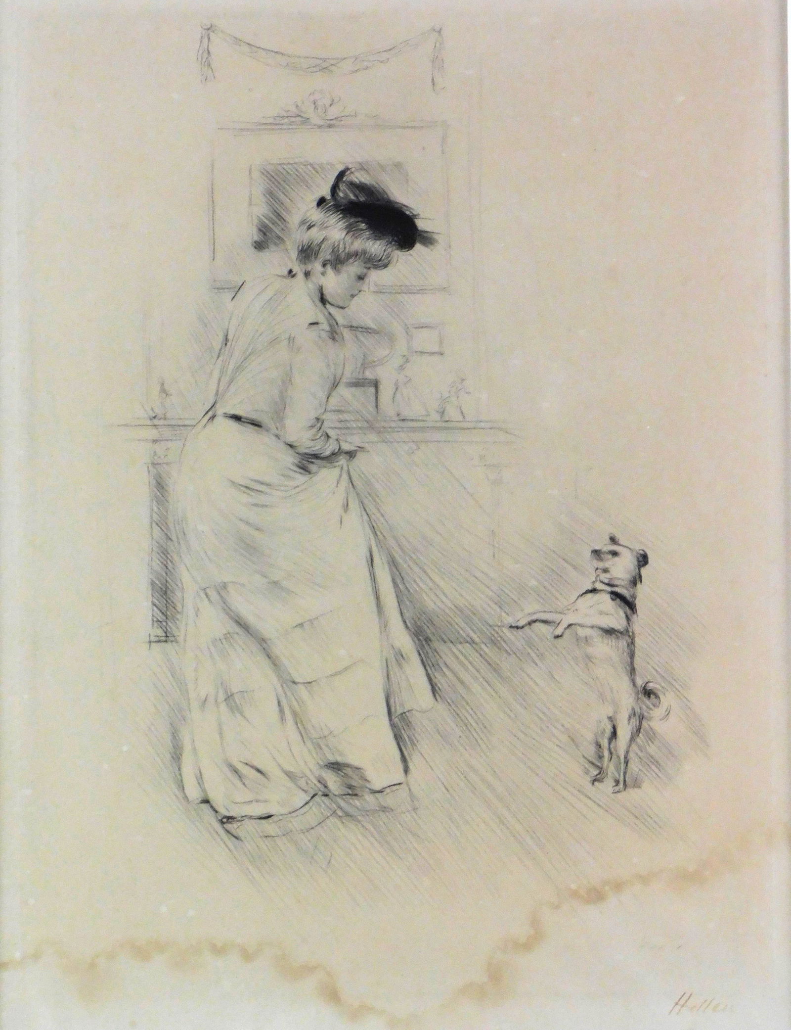 +Paul CÃ©sar Helleu (French, 1859 - 1927), "Femme au Chien", c. 1900, drypoint, signed lower right, (1 of 3)