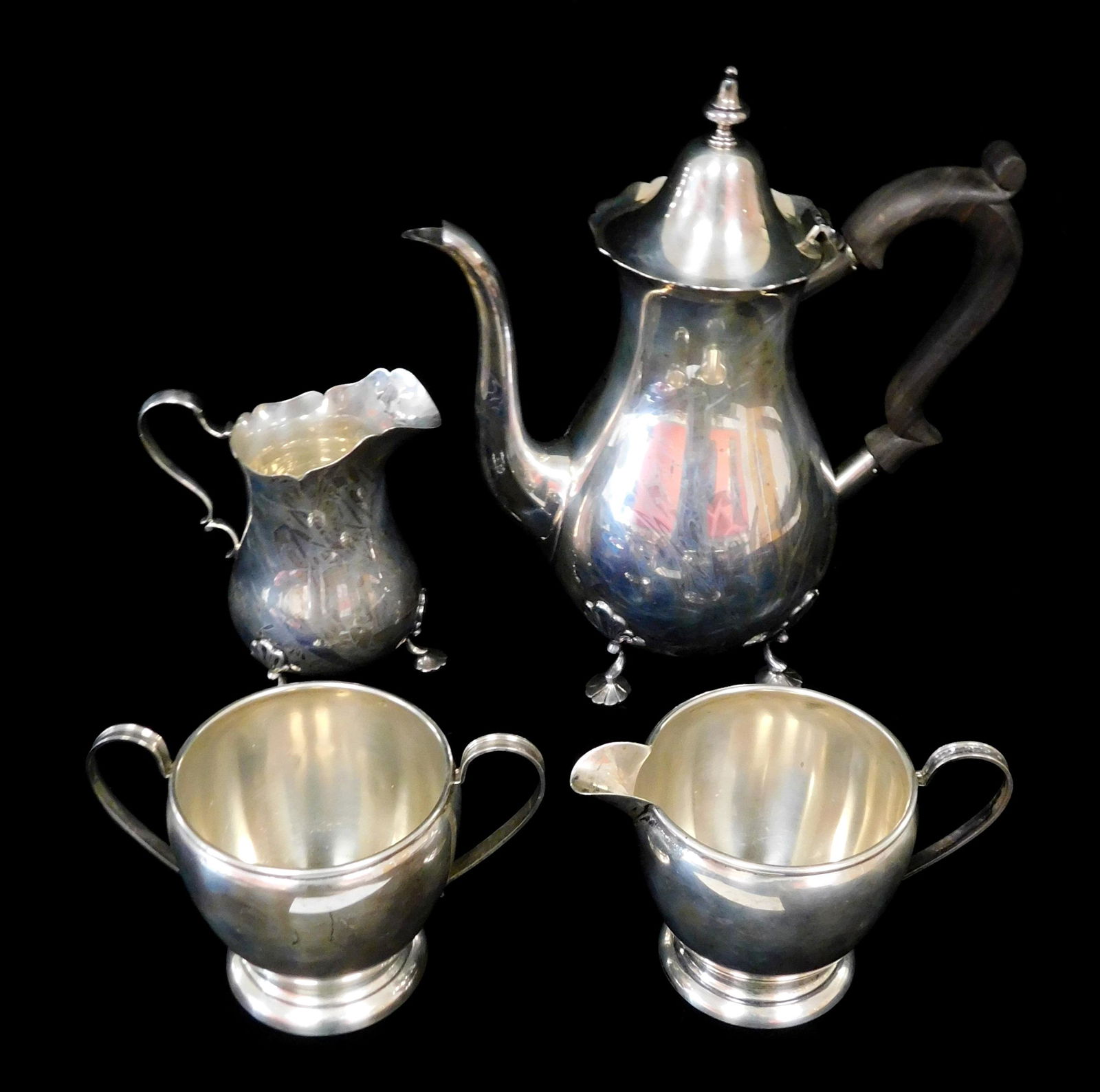 Sterling: Four pieces, including a matching teapot and creamer by Graff Washbourne & Dunn, teapot (1 of 4)