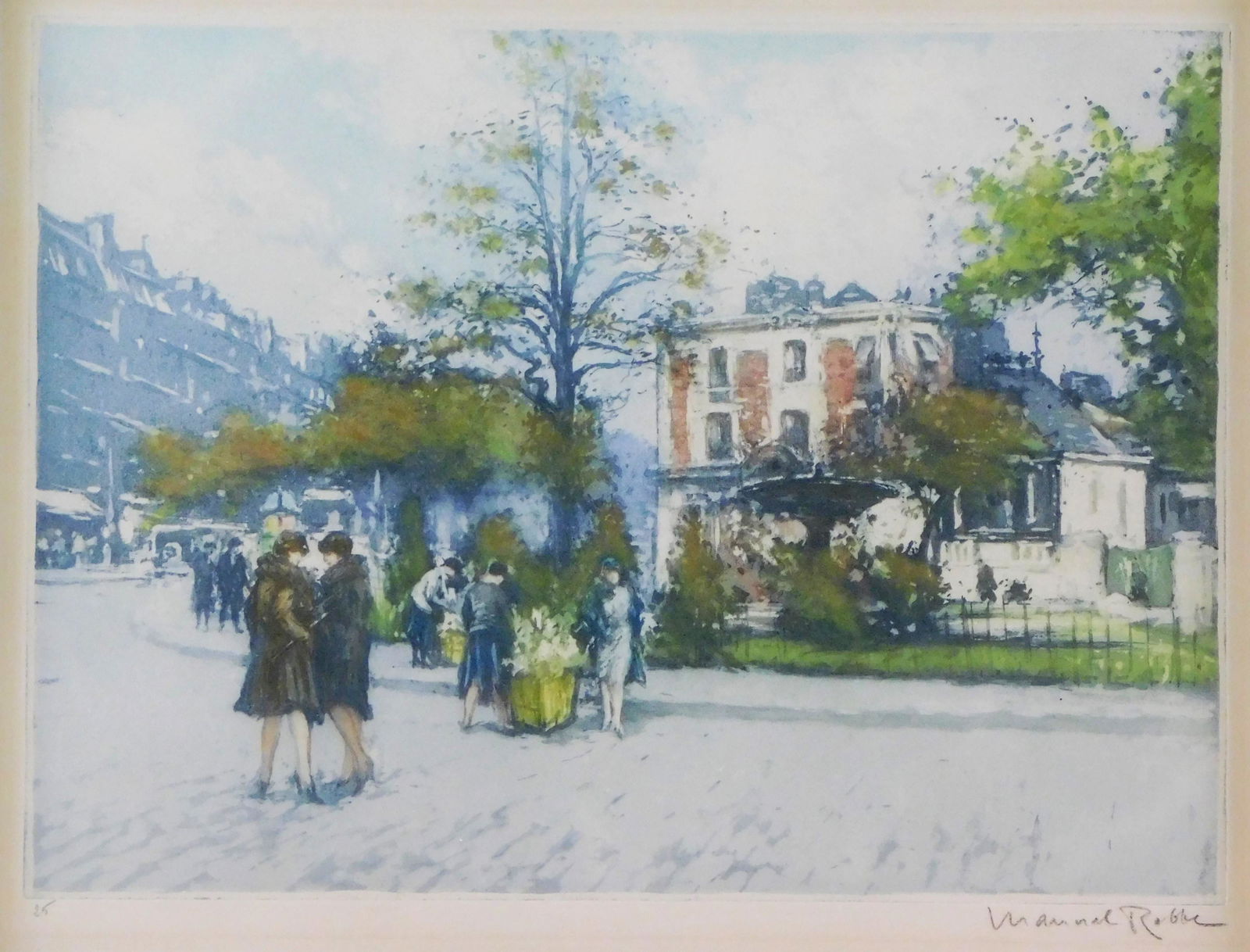 +Manuel Robbe (French, 1872-1936), "Place Pigalle", c. 1925, color etching and aquatint, numbered (1 of 4)