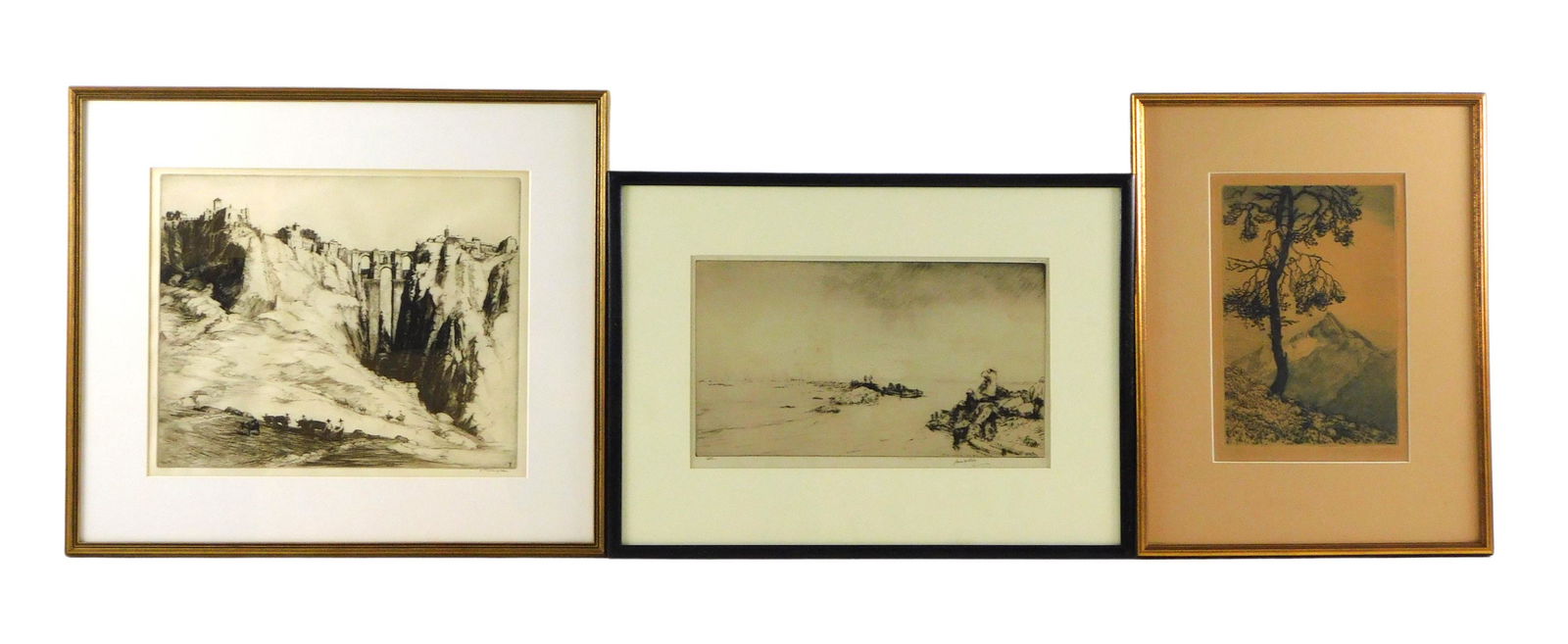 Three framed etchings of landscapes, etchers include James McBey, Sidney Tushingham and Regnauld (1 of 9)