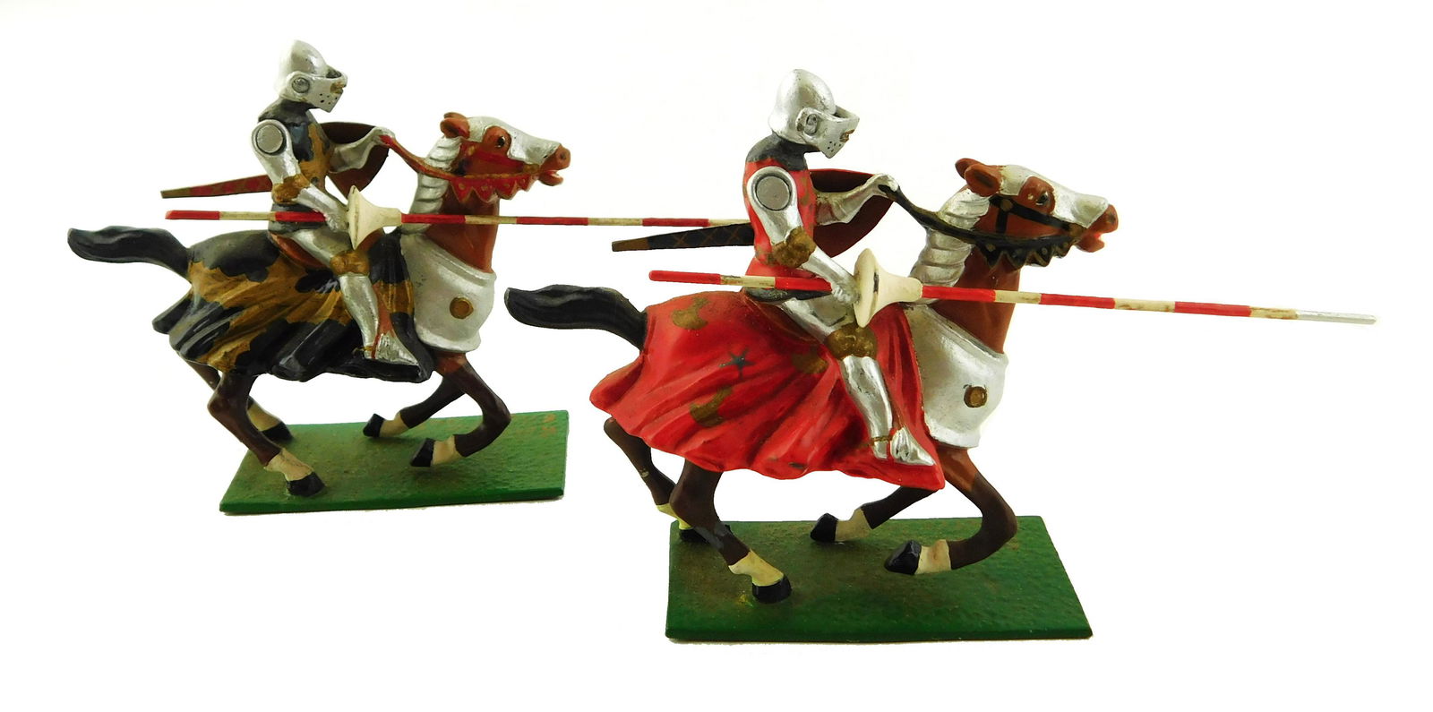TOYS: Richard Courtenay (1892-1963) two painted lead soldiers, H2, Medieval knights with shields on (1 of 3)