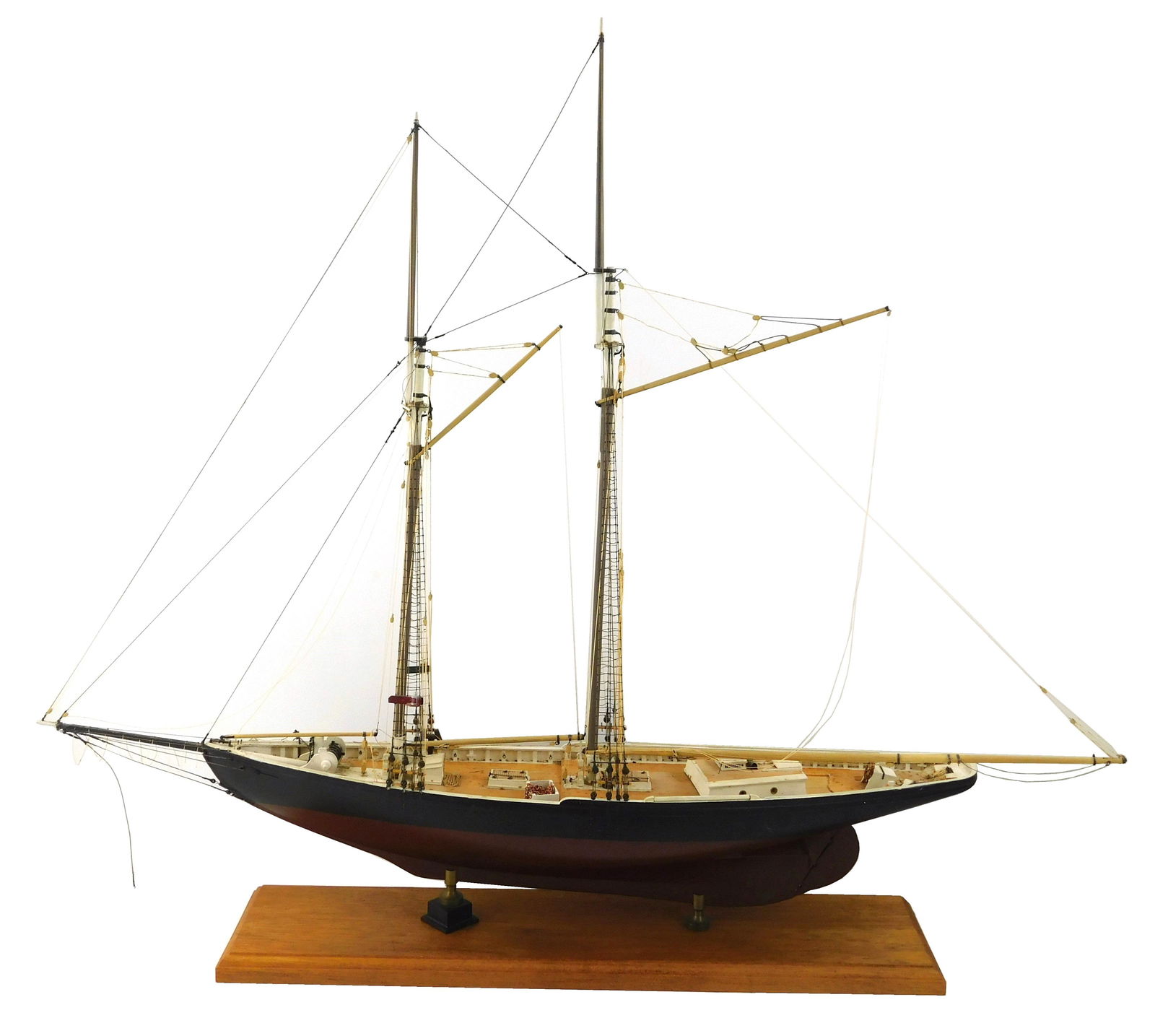 Ship's model, two masts with stringing, painted hull and accents, metal accents, attached to fitted (1 of 4)