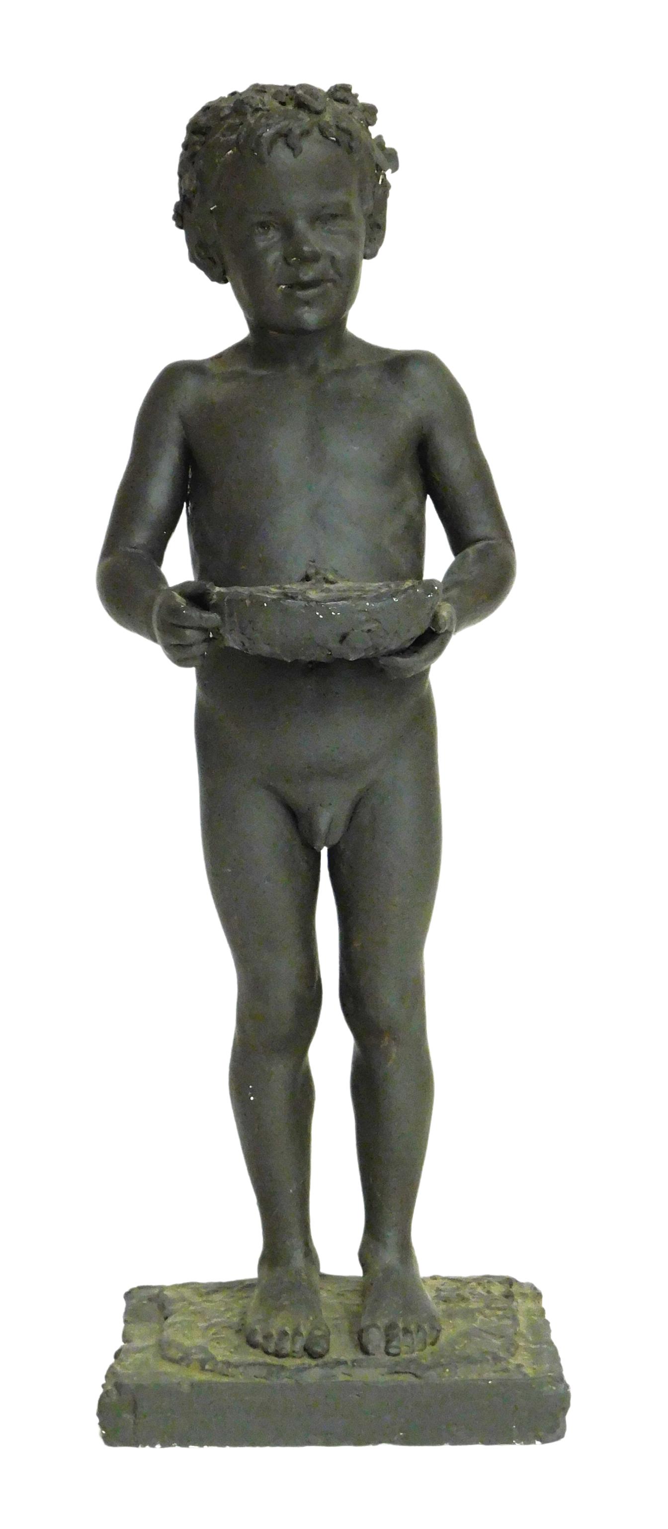 SCULPTURE: Plaster cast statue of standing boy holding dish, late 19th/ 20th C., no signature (1 of 4)