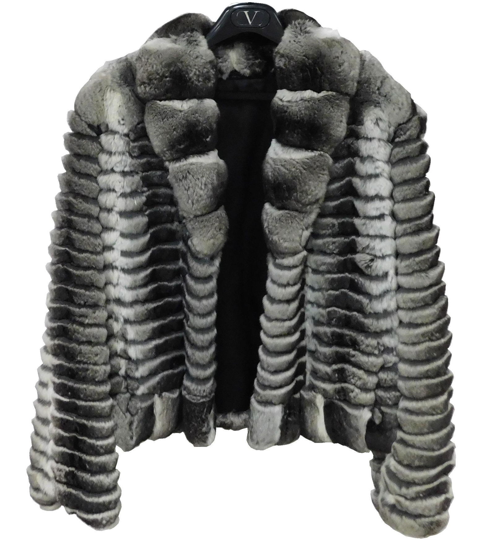 Chinchilla fur jacket, modern style, waist length, three hook closure, black lining, light wear (1 of 2)