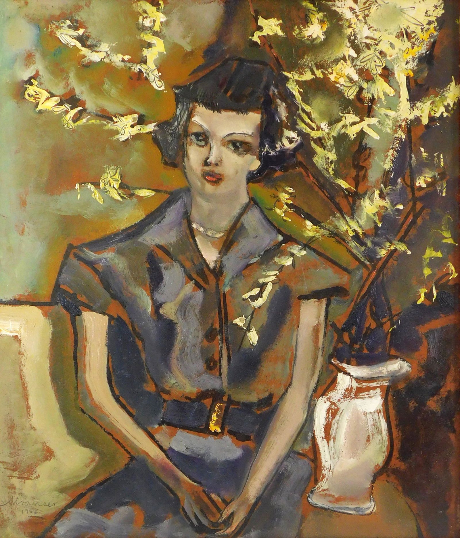 Sterling Boyd Strauser (American, 1907 - 1995) Portrait of a woman, 1953, oil on panel, a woman with (1 of 4)