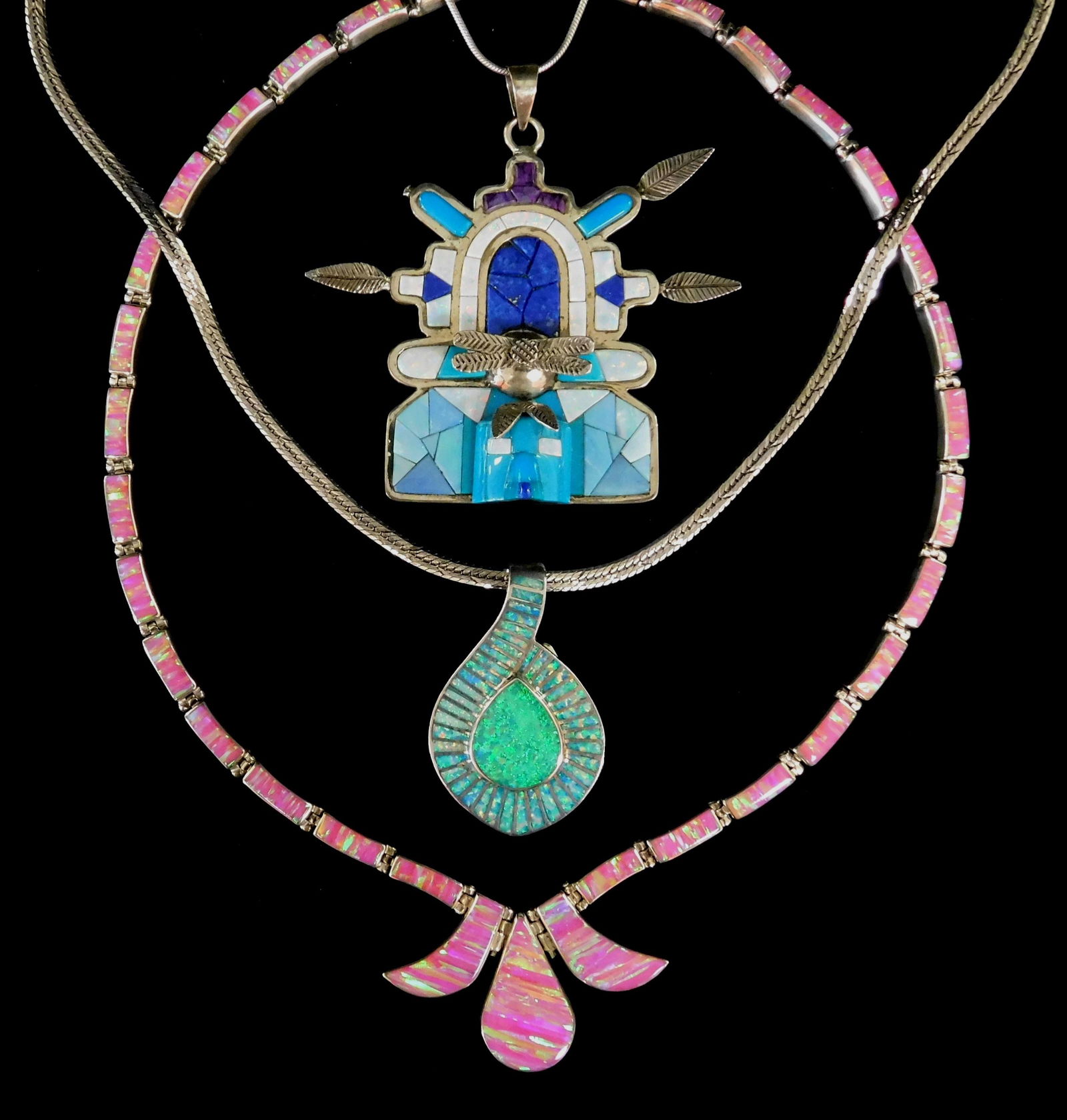 JEWELRY: Three silver pieces with opal and synthetic opal, including a David R. Freeland Jr. (1 of 4)