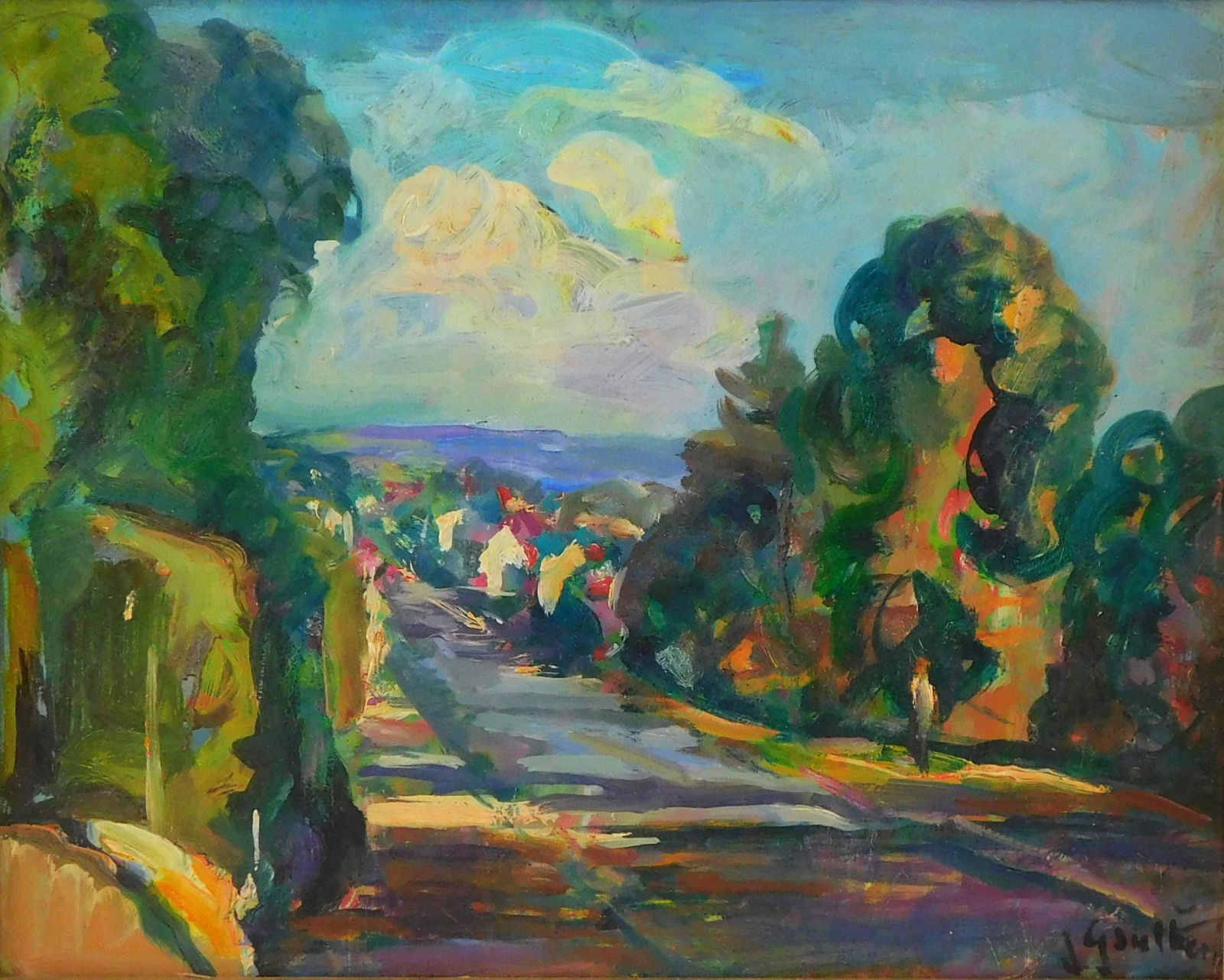 Jacques Gautherin (French, 1929 - 1997) "Entree de Village" oil on canvas, impressionistic (1 of 3)