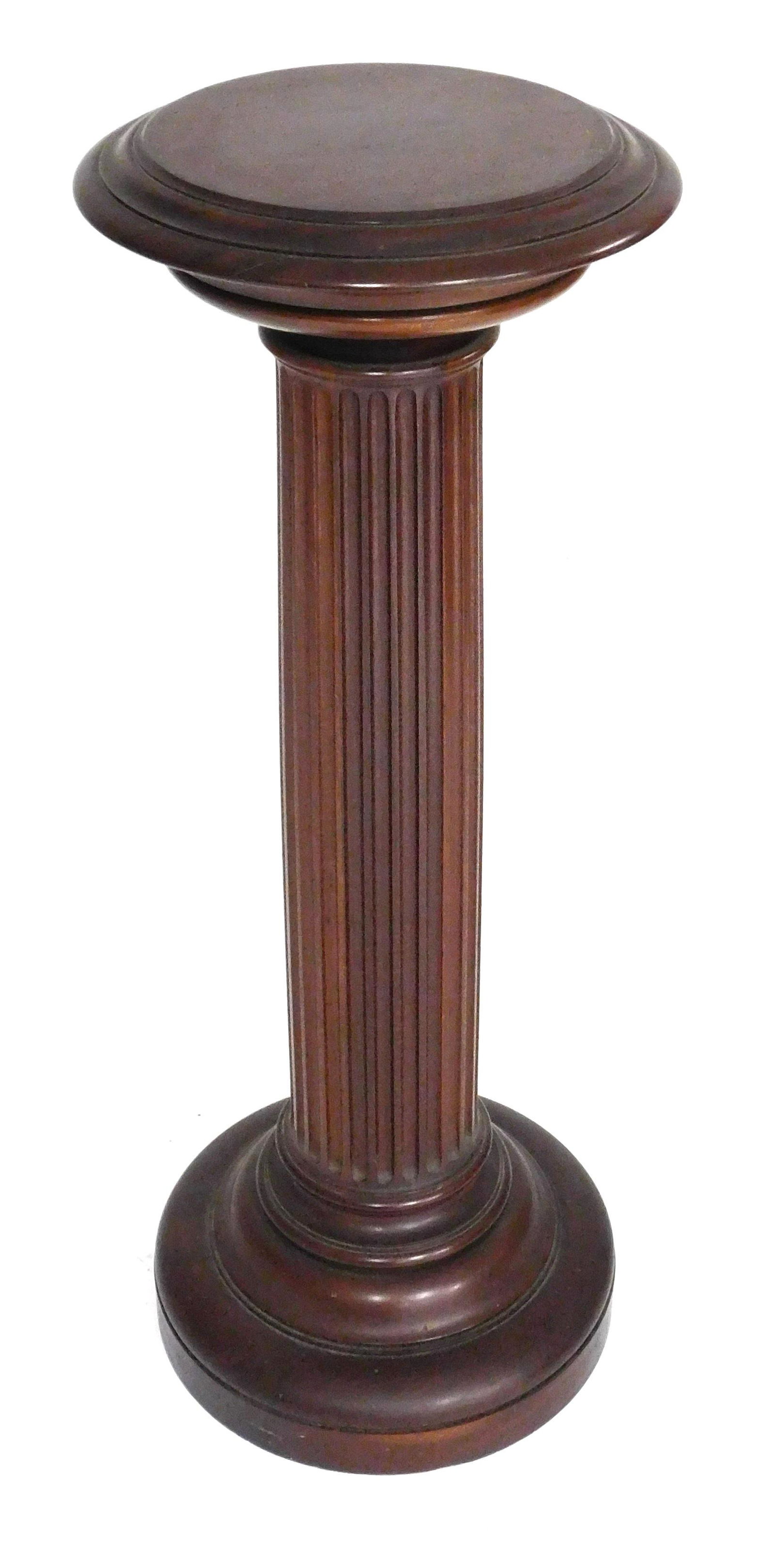 Mahogany carved pedestal, late 19th/ early 20th C., round stepped top over fluted round column base (1 of 2)
