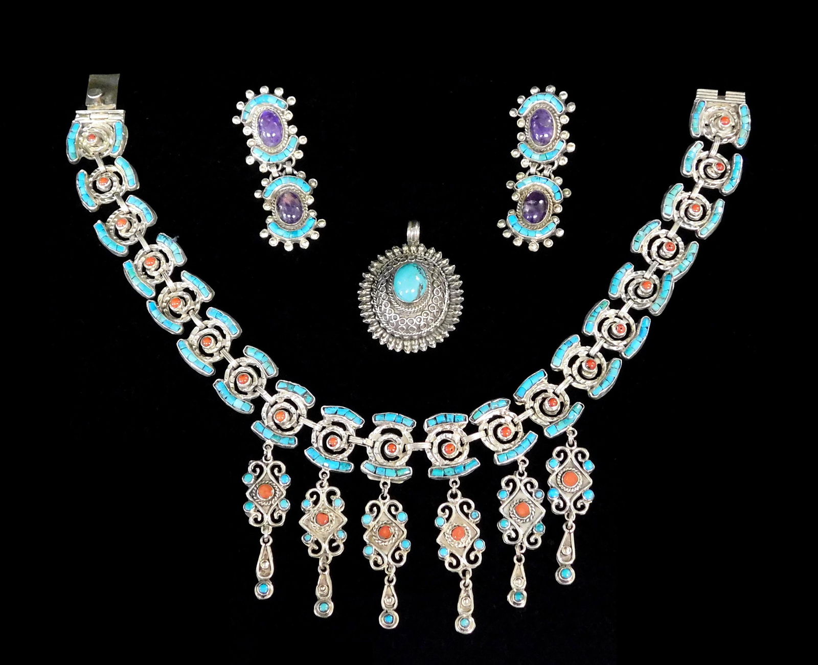 JEWELRY: Three pieces including Matilde Poulat and Ricardo Salas Mexican silver and hard stone (1 of 3)