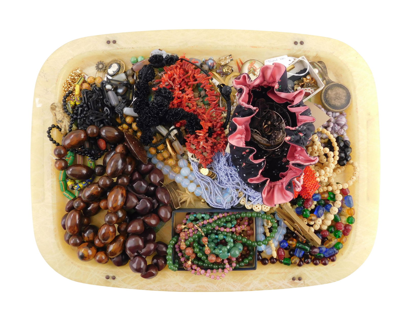 COSTUME JEWELRY: Thirty-five plus pieces including various makers, metals, stones, shells and glass; (1 of 6)