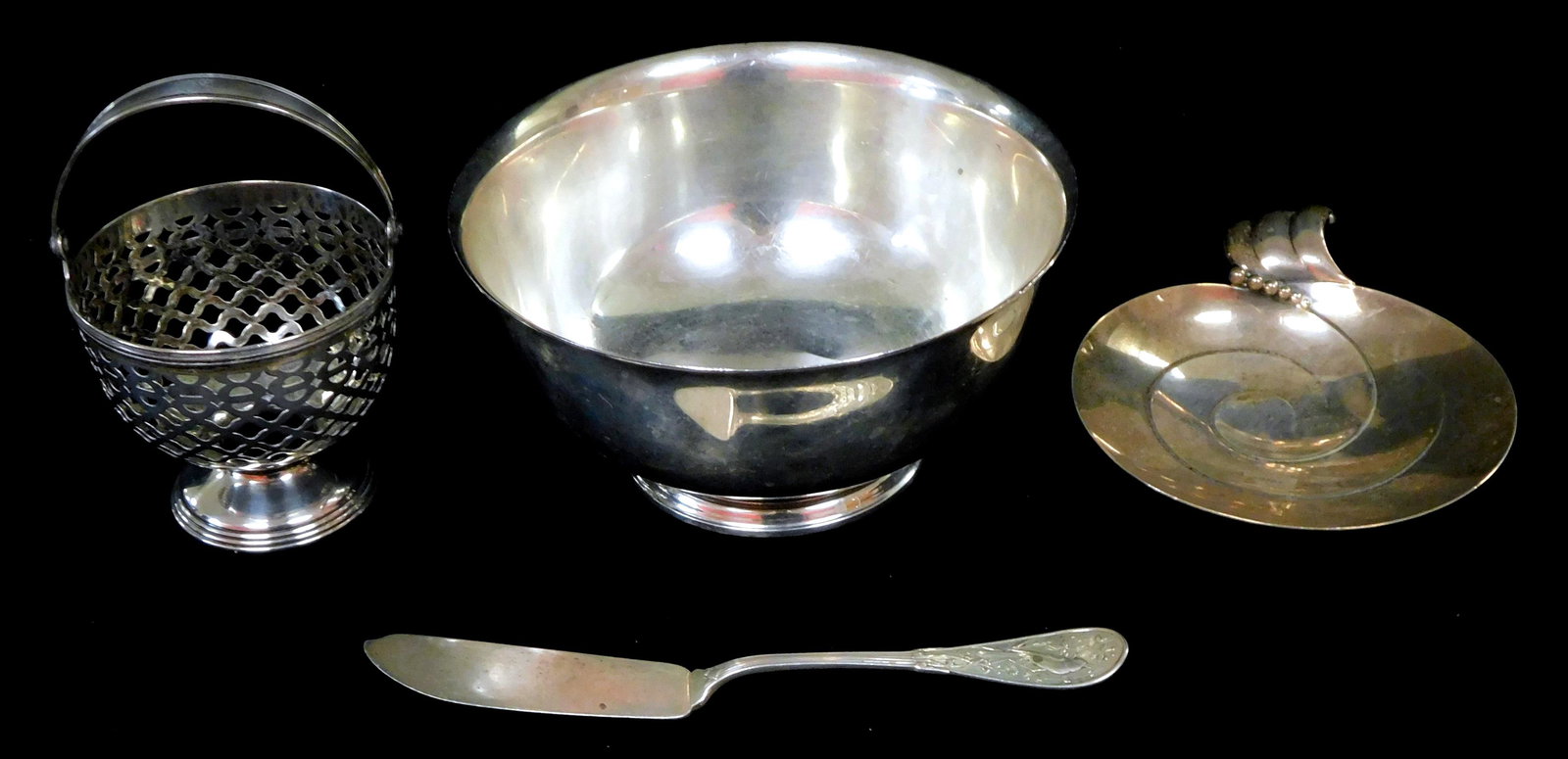 STERLING: Four pieces of Tiffany & Co. including 'Revere' form footed bowl, pattern "22968", 6 3/4" (1 of 6)