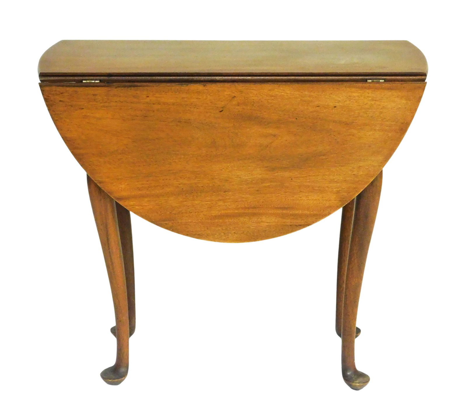 Queen Ann style drop leaf table, 20th century reproduction, mahogany top and legs, cherry frame with: Queen Ann style drop leaf table, 20th century reproduction, mahogany top and legs, cherry frame with mahogany ends, wear consistent with age, 25 ½" h. x 29"w. x 12 ½ d. (closed)