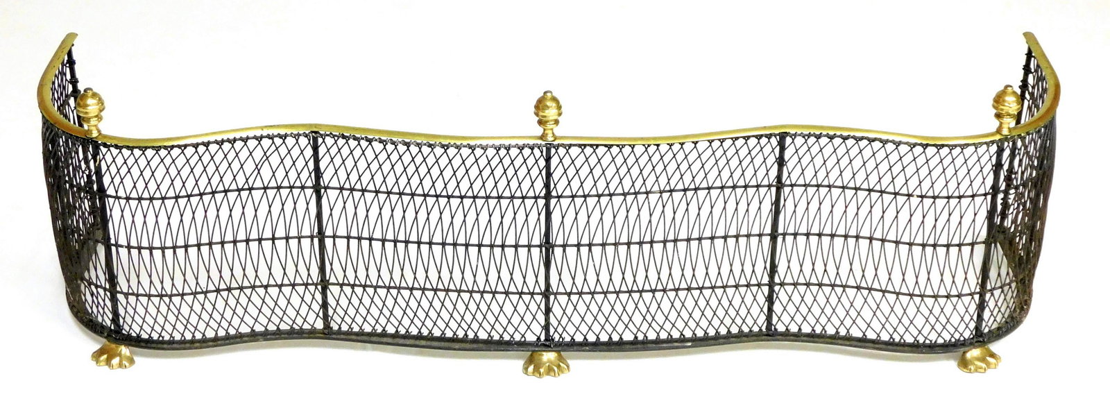 Fire fender, circa 1825 (or possible reproduction of a period fender) brass and wire latticework (1 of 3)