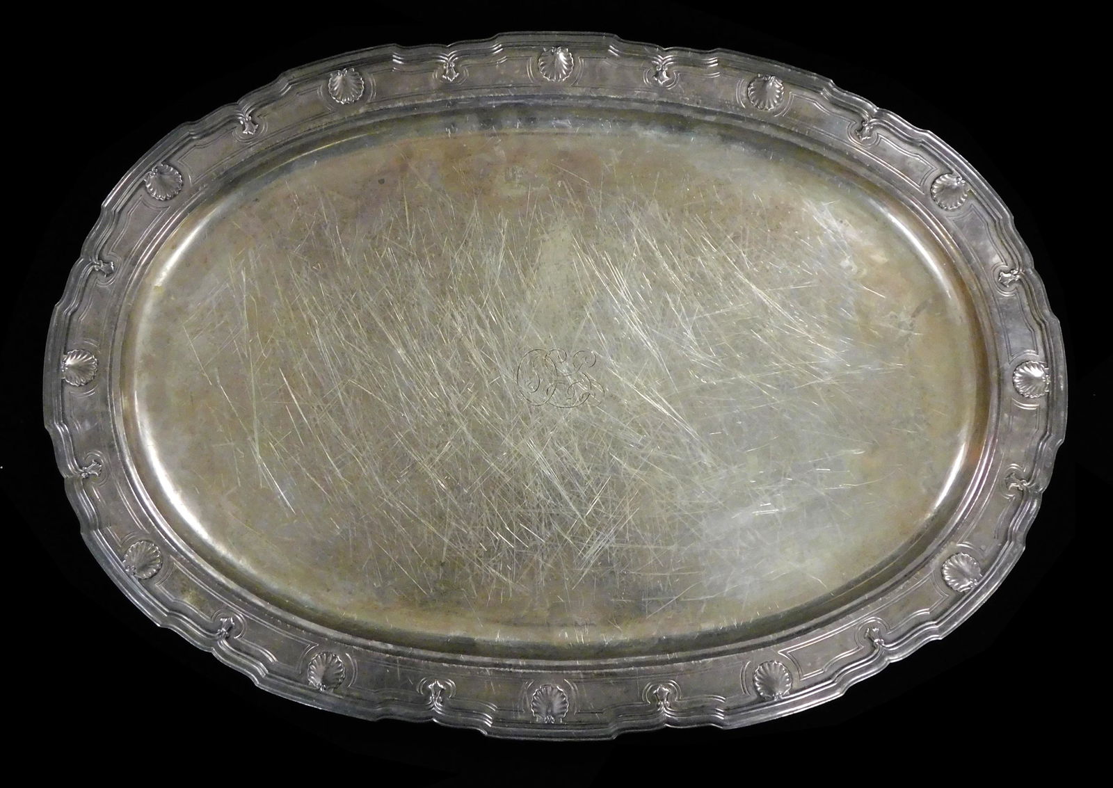 STERLING: Tiffany & Co. 'Shell and Thread' pattern oval tray, scalloped edge with shell motif, (1 of 6)