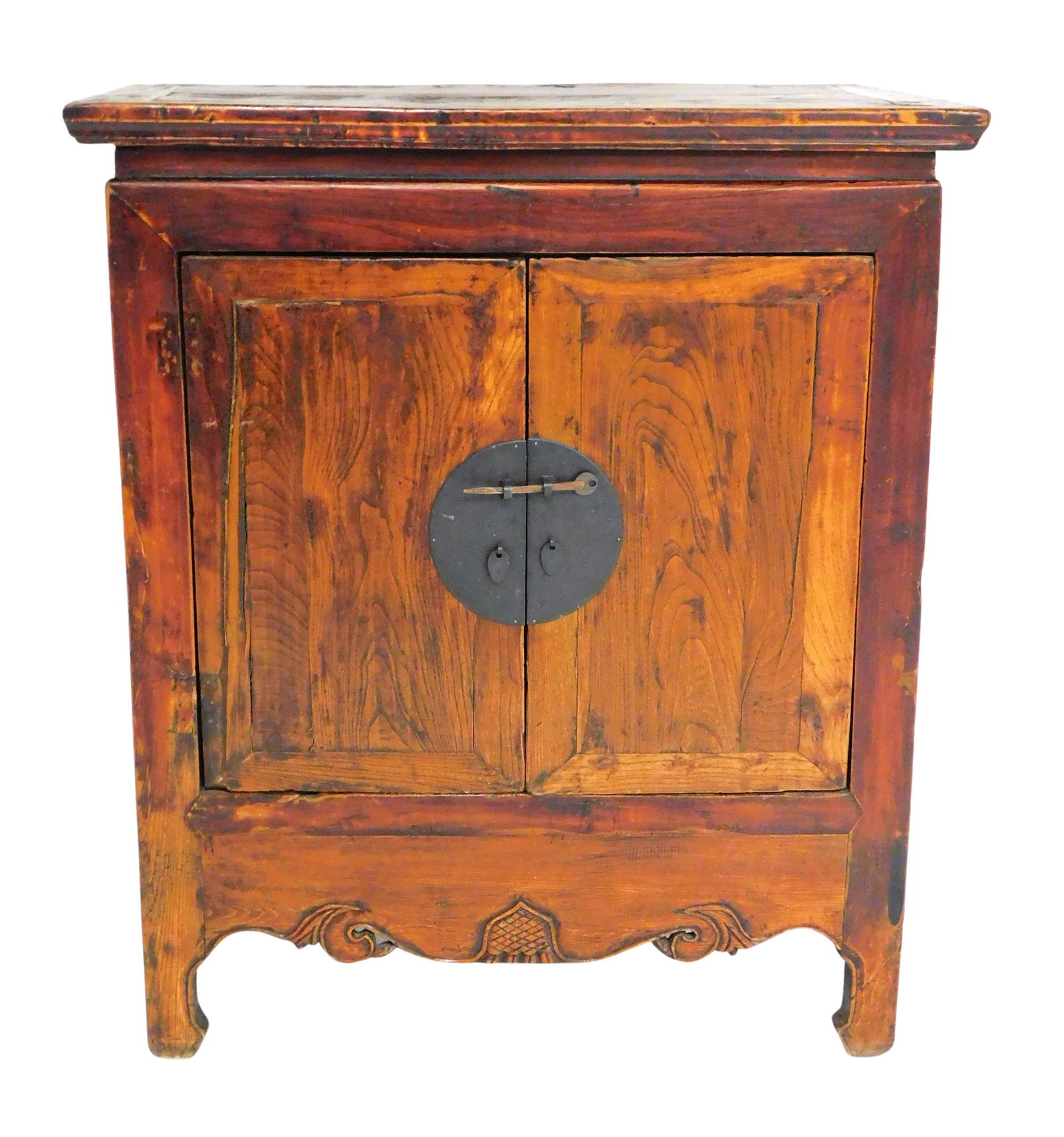 ASIAN: Chinese cabinet, 20th C., hardwood, two paneled door with circular brass hardware, replaced (1 of 4)