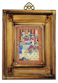 ASIAN: Rose Mandarin framed enameled porcelain plaque, Chinese, 20th C., depicts maiden in seated in (1 of 3)