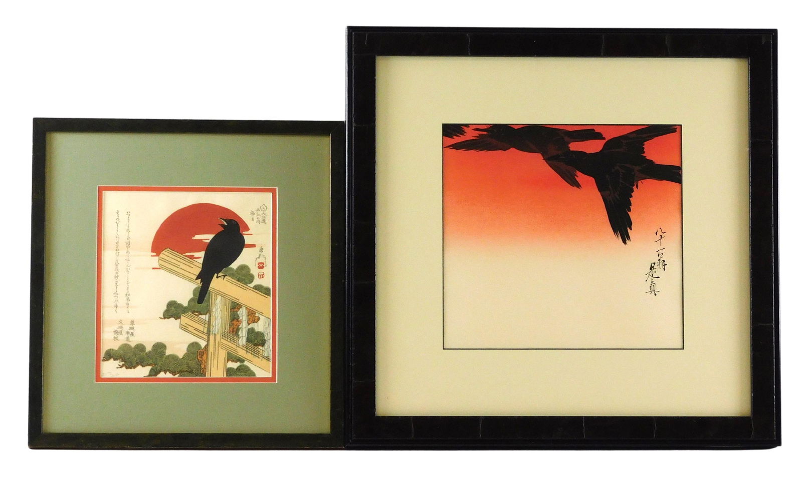 ASIAN: Two crow themed prints, the first by David Bull (American, 20th/ 21st C.) "Crow on Shrine (1 of 6)