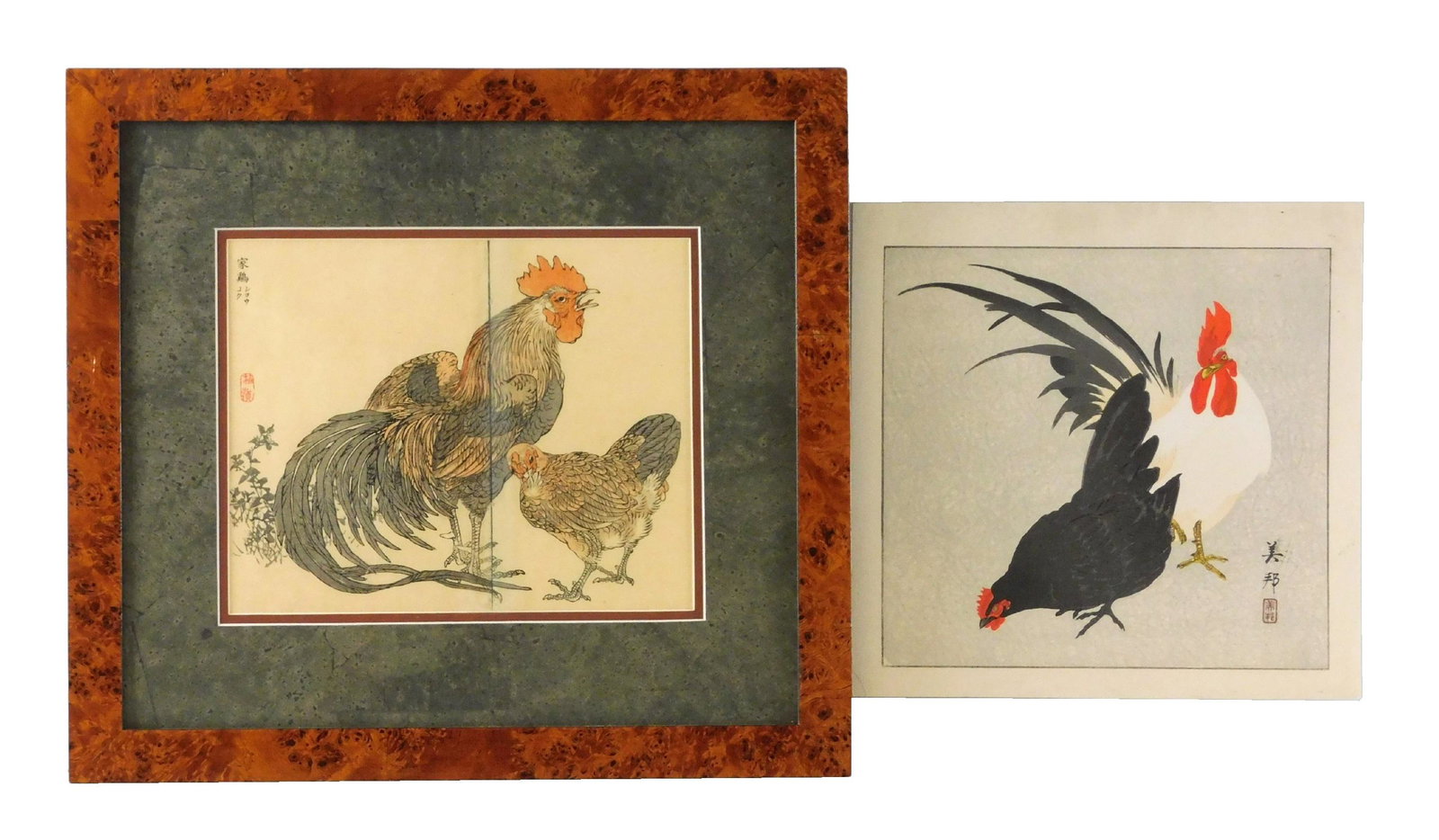 ASIAN: Two rooster themed Japanese woodblock prints, the first by Kono Bairei (Japanese 1844-1895) (1 of 5)