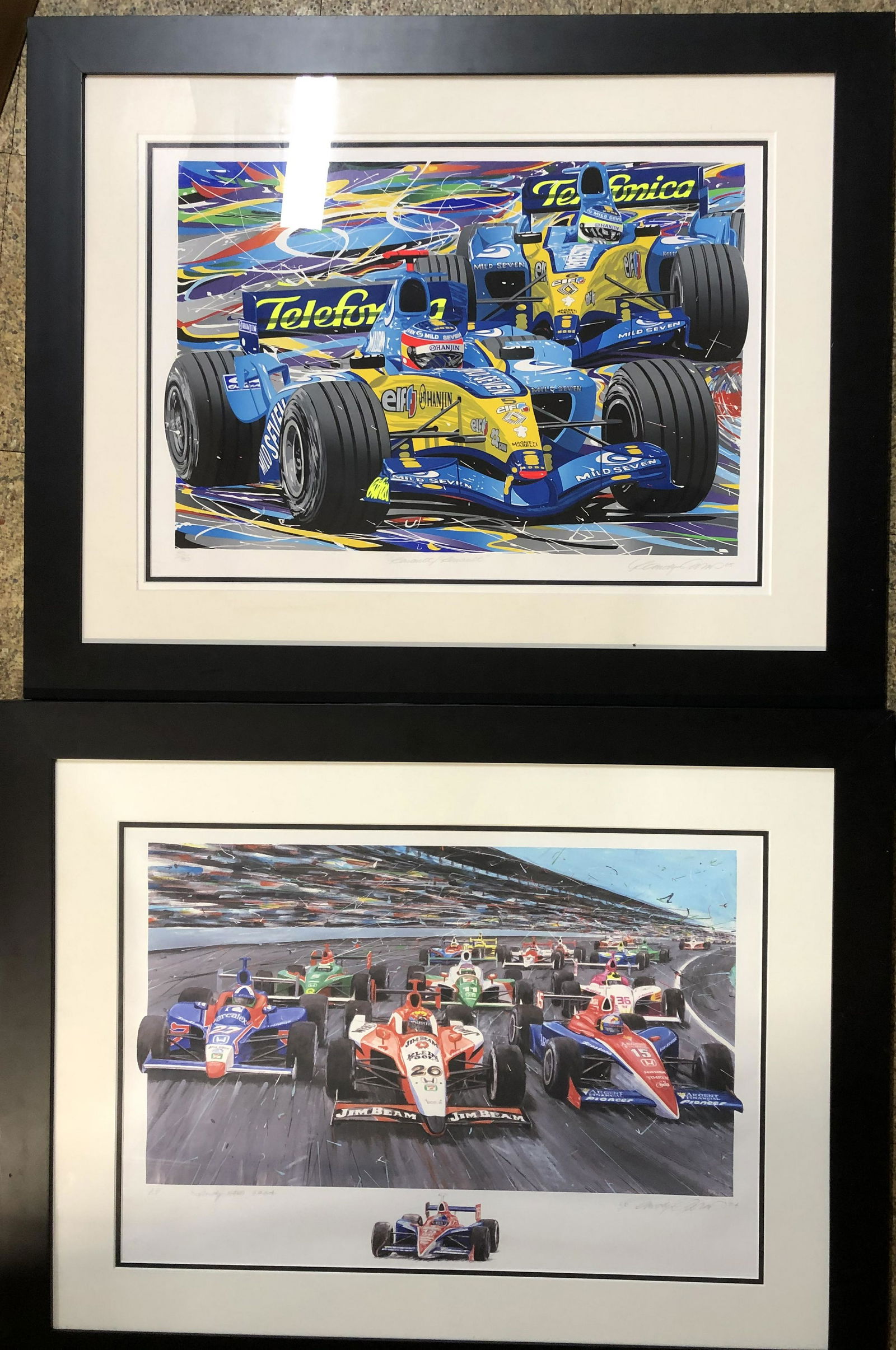 Two Randy Owens limited edition prints, matching satin black frames, signed by the artist, “Renault, (1 of 3)