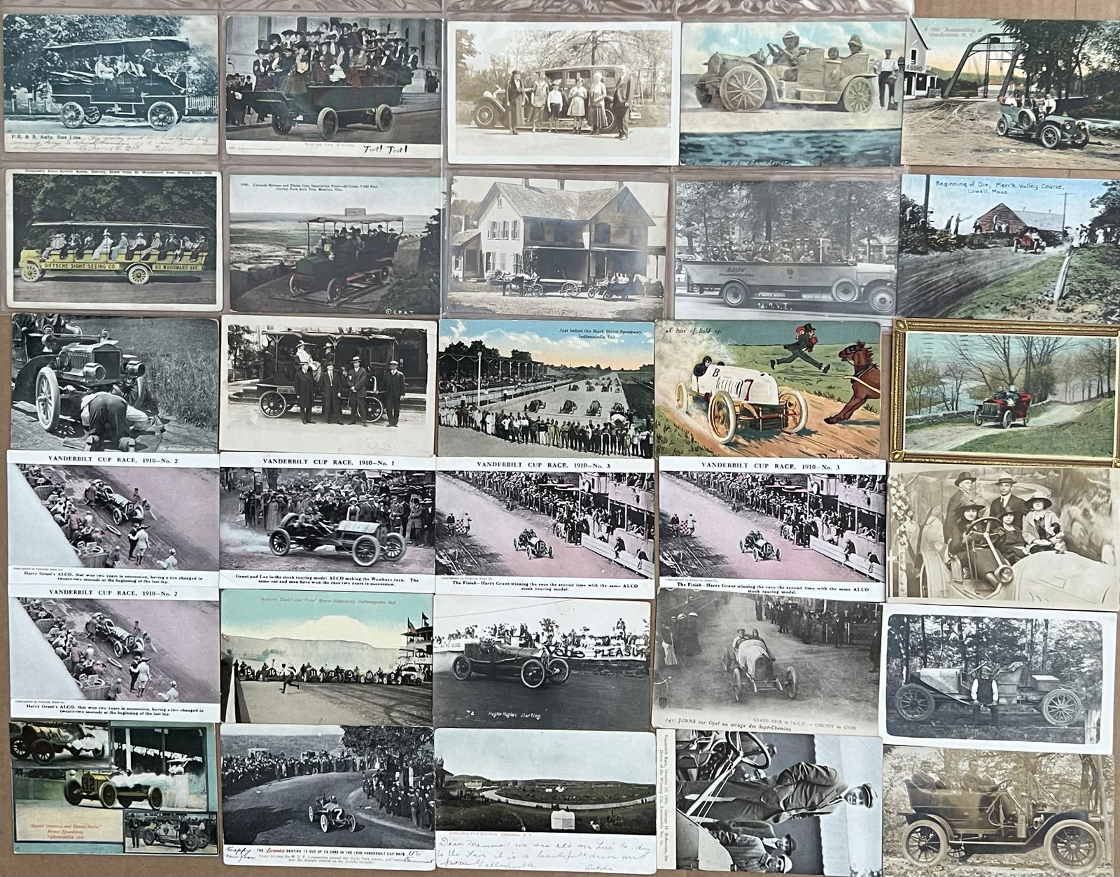 Collection of thirty postcards - most are racing subjects, original 1910 Vanderbilt Cup Race, other (1 of 3)