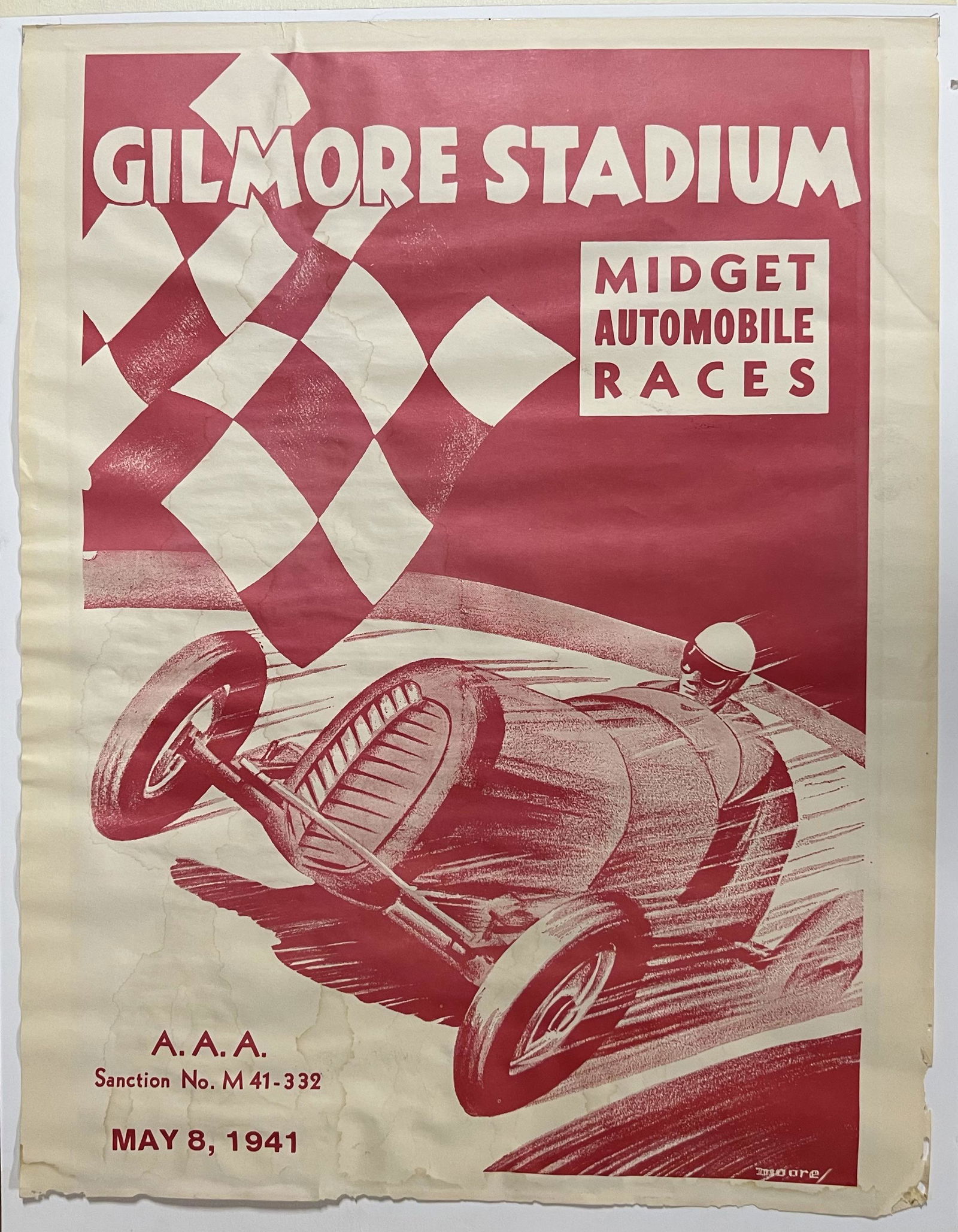 Original 1941 Gilmore CA midget race poster, considered best midget track in US, many name drivers (1 of 2)