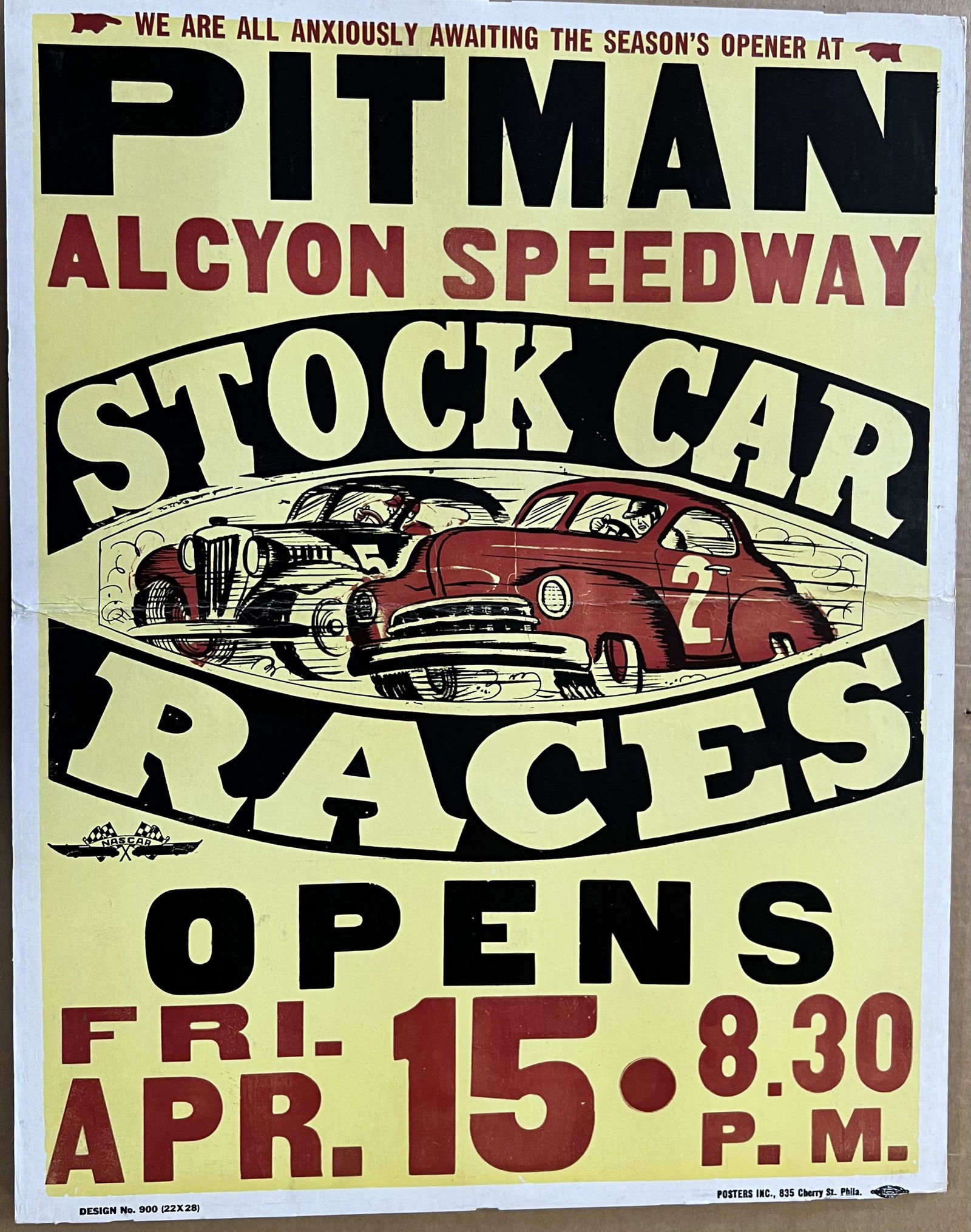 Pitman, Alcyon NJ Stock Car Races poster, ca 1950’s, framed, 22 x 28, VG condition. (1 of 1)
