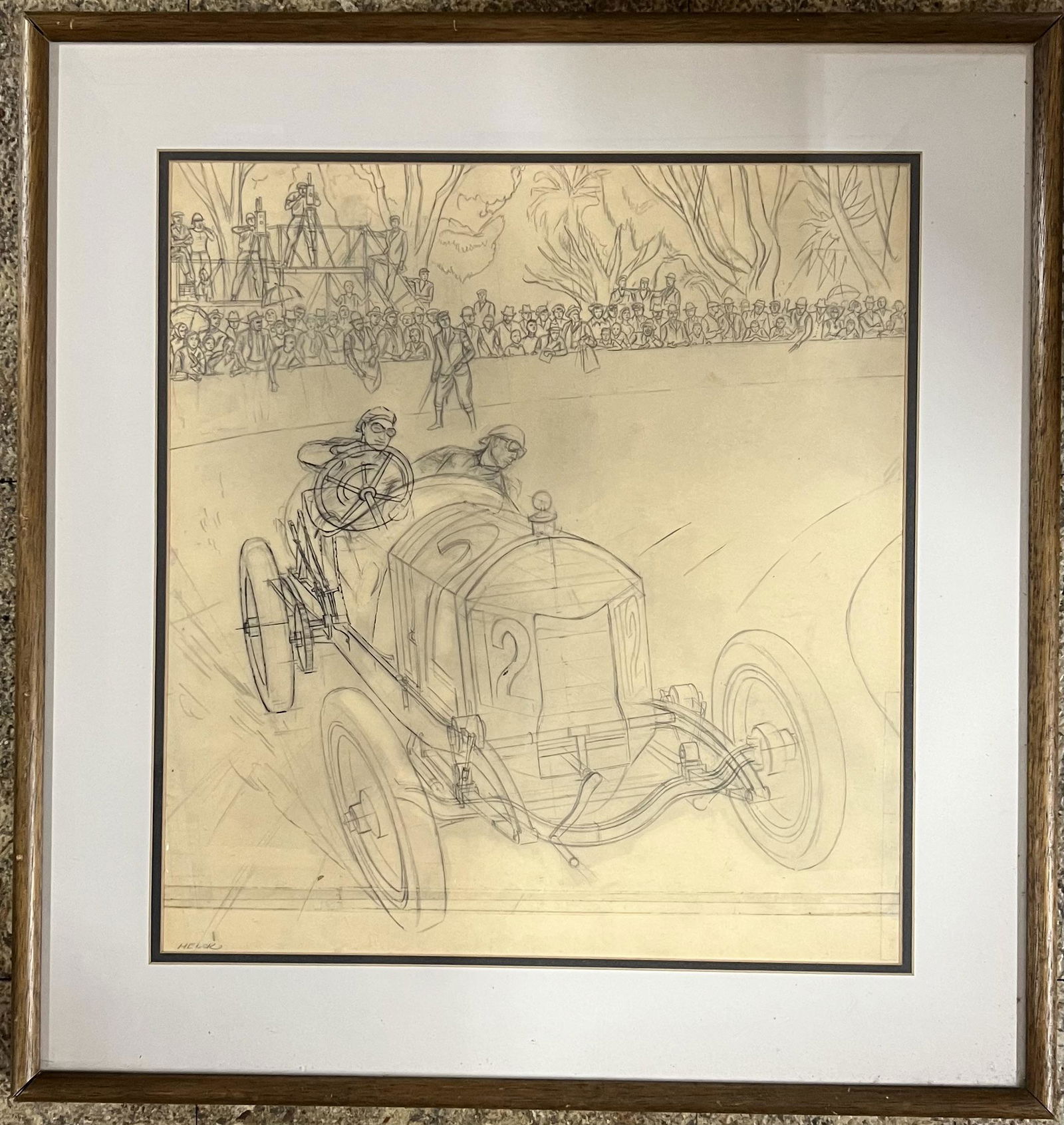 Peter Helck signed large pencil sketch, 24 x 25, most Helck sketches were smaller, image 18 x 19, (1 of 2)