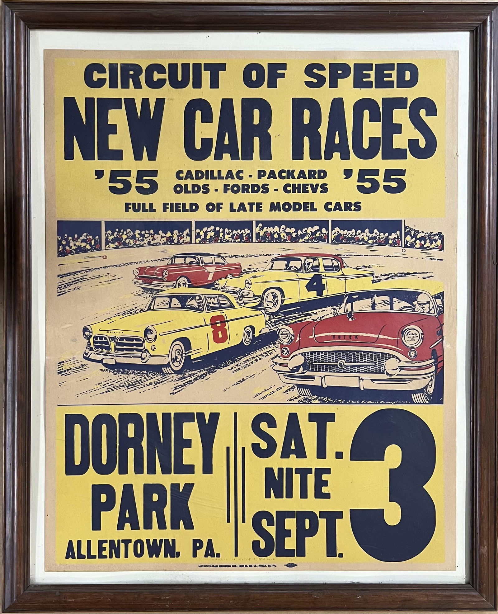 1955 Dorny Park, Allentown PA stock race poster, colorful graphics of 1955 Chrysler 300 hard top, (1 of 1)