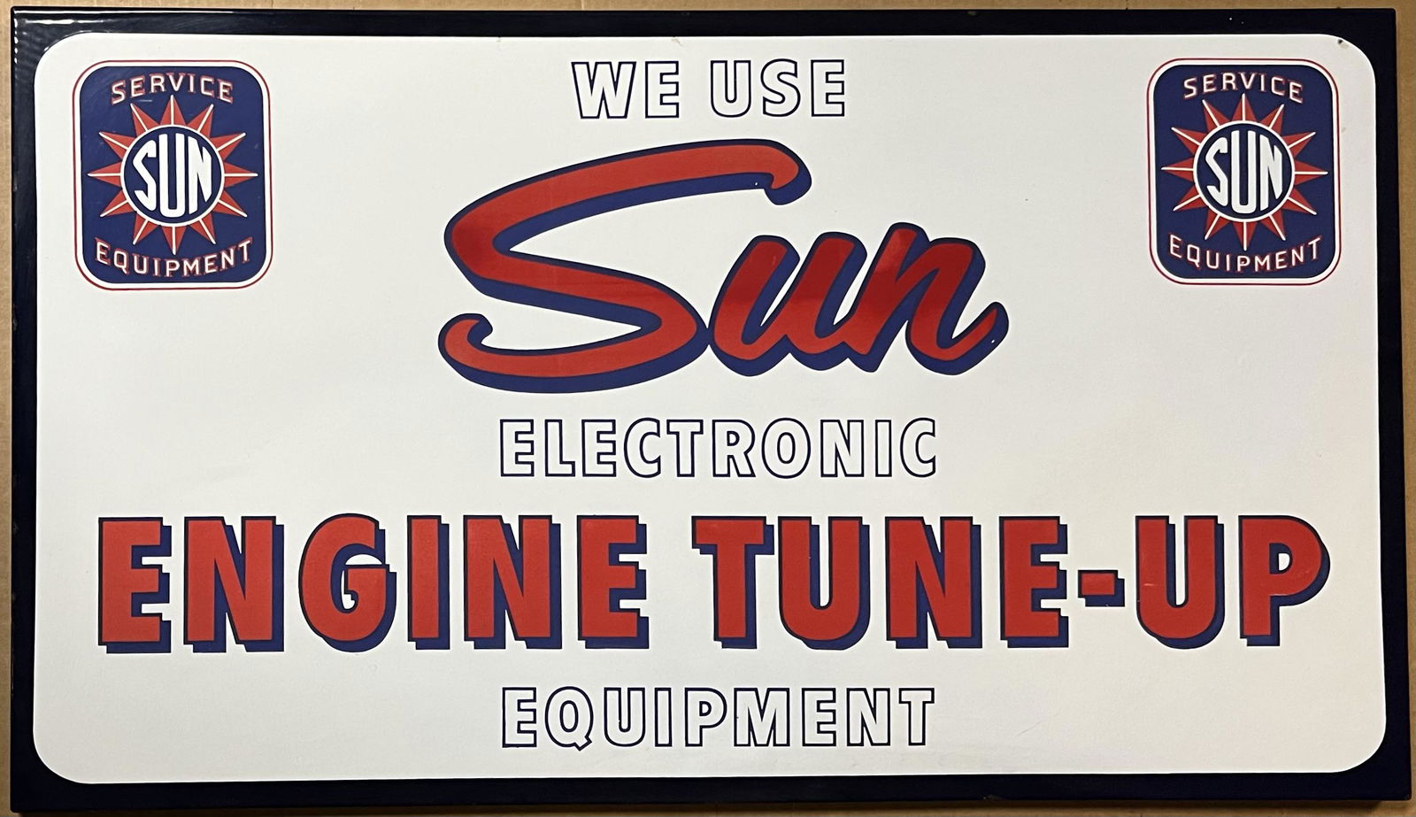 Sun Electronic Testing Equipment porcelain sign, contoured edge, Sun made testing equipment and (1 of 2)