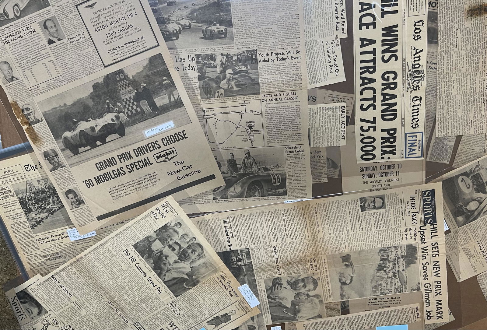 1957-1960 collection of news articles about CA racing, many related to Von Neumann, Hill, Ginther, (1 of 3)