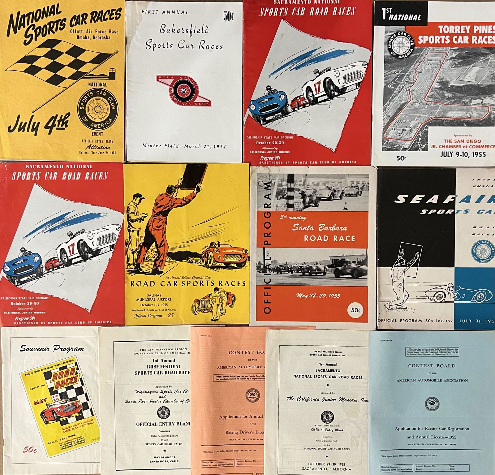 1950’s CA race event programs and entry forms, eight programs, five entry forms, good to VG (1 of 3)