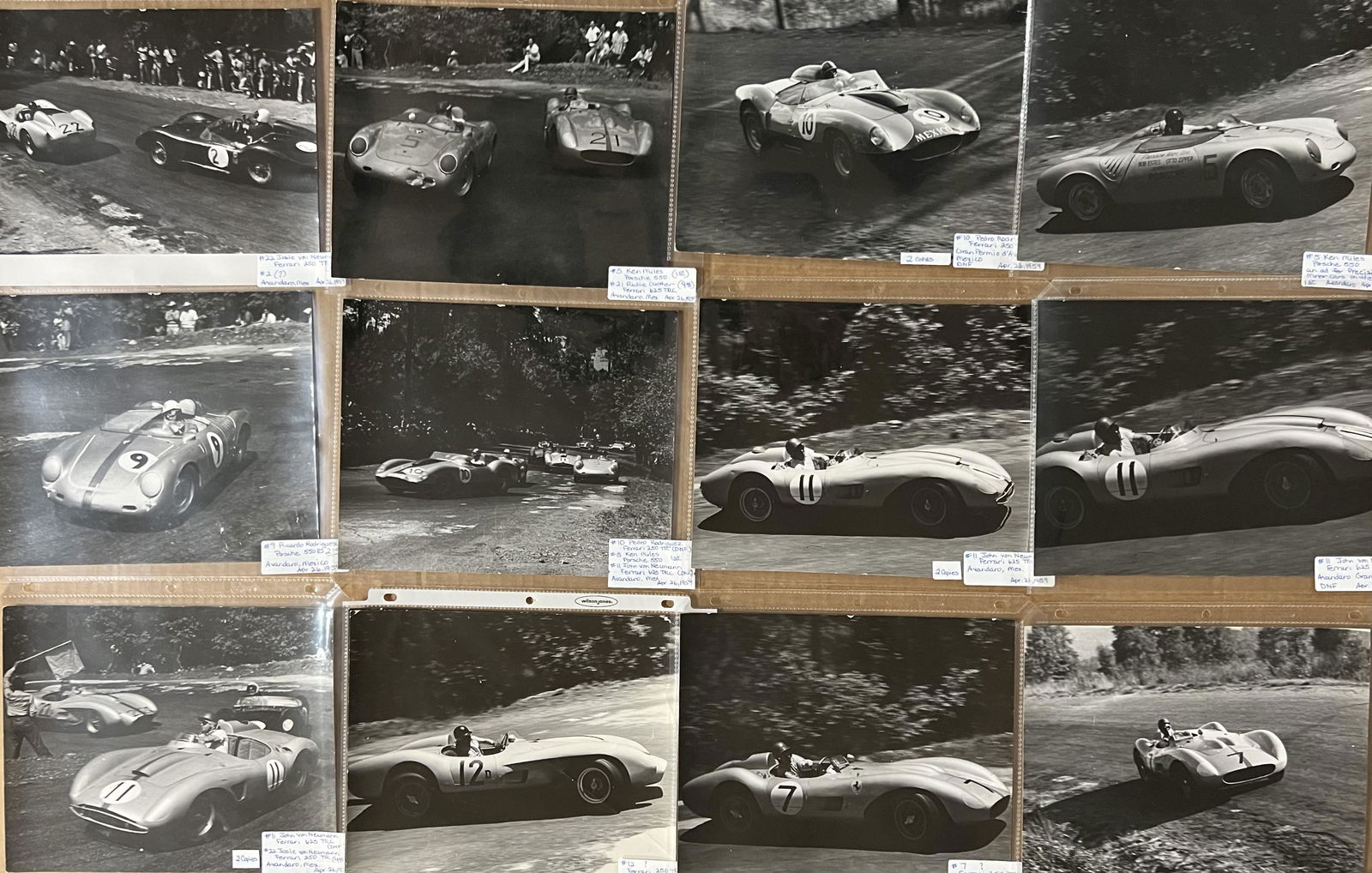 Twenty 8 x 10 photos of April 26, 1959 Mexican Road Race, Ken Miles , Pedro and Ricardo Rodriquez, (1 of 3)