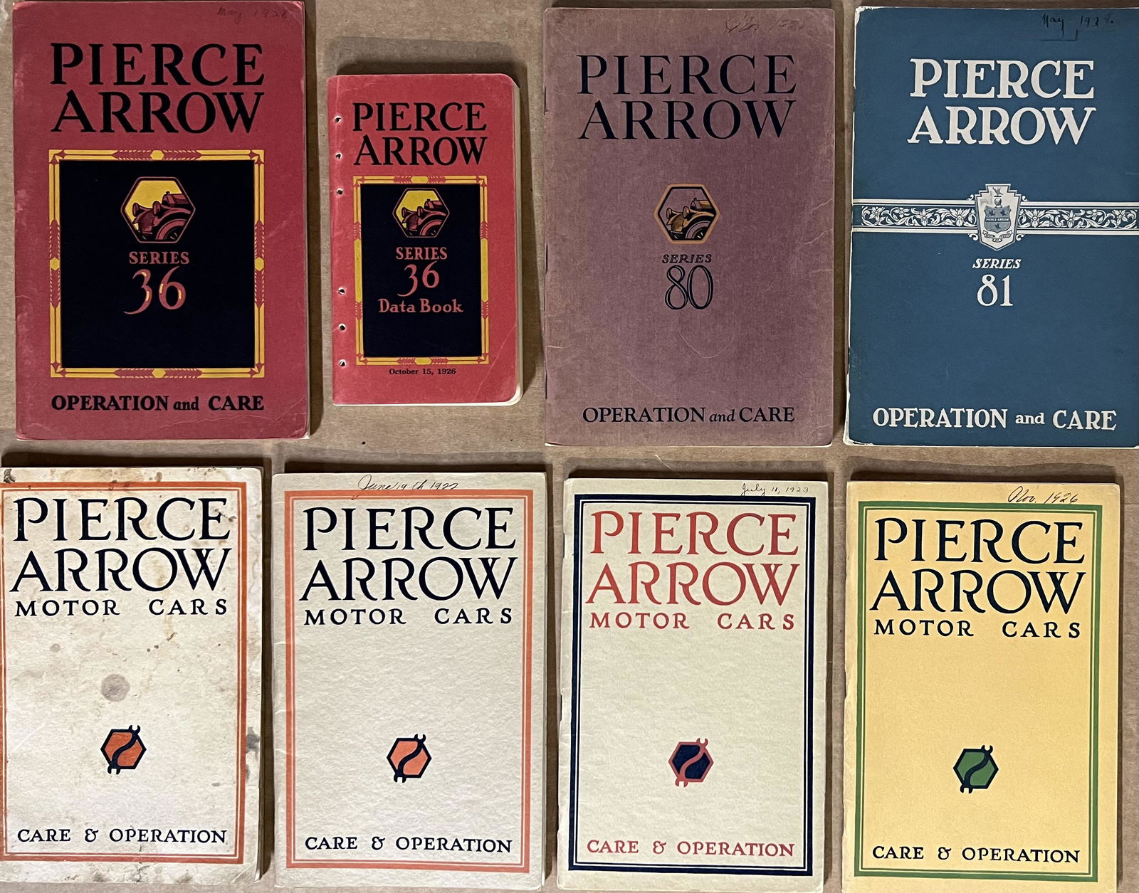 Eight 1920’s six cylinder items - 1926 Series 36 Manual and Data Book, two 1921, 1923, 1924 Care and (1 of 1)