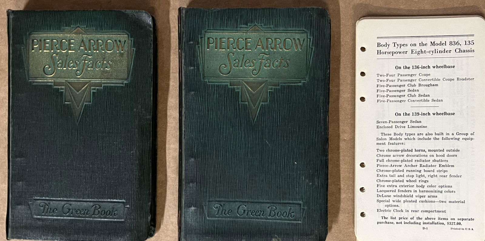 Two Pierce Arrow Sales Facts - The Green Book, these are factory data books for 1931 and 1934, (1 of 3)