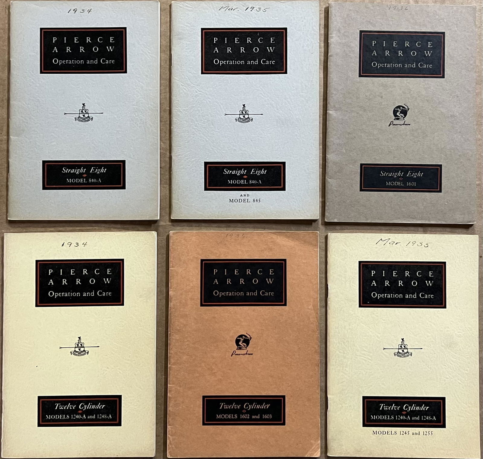 Six Pierce Arrow Operation and Care manuals - eight and twelve cylinder models - 1934 840A, 1934 (1 of 1)
