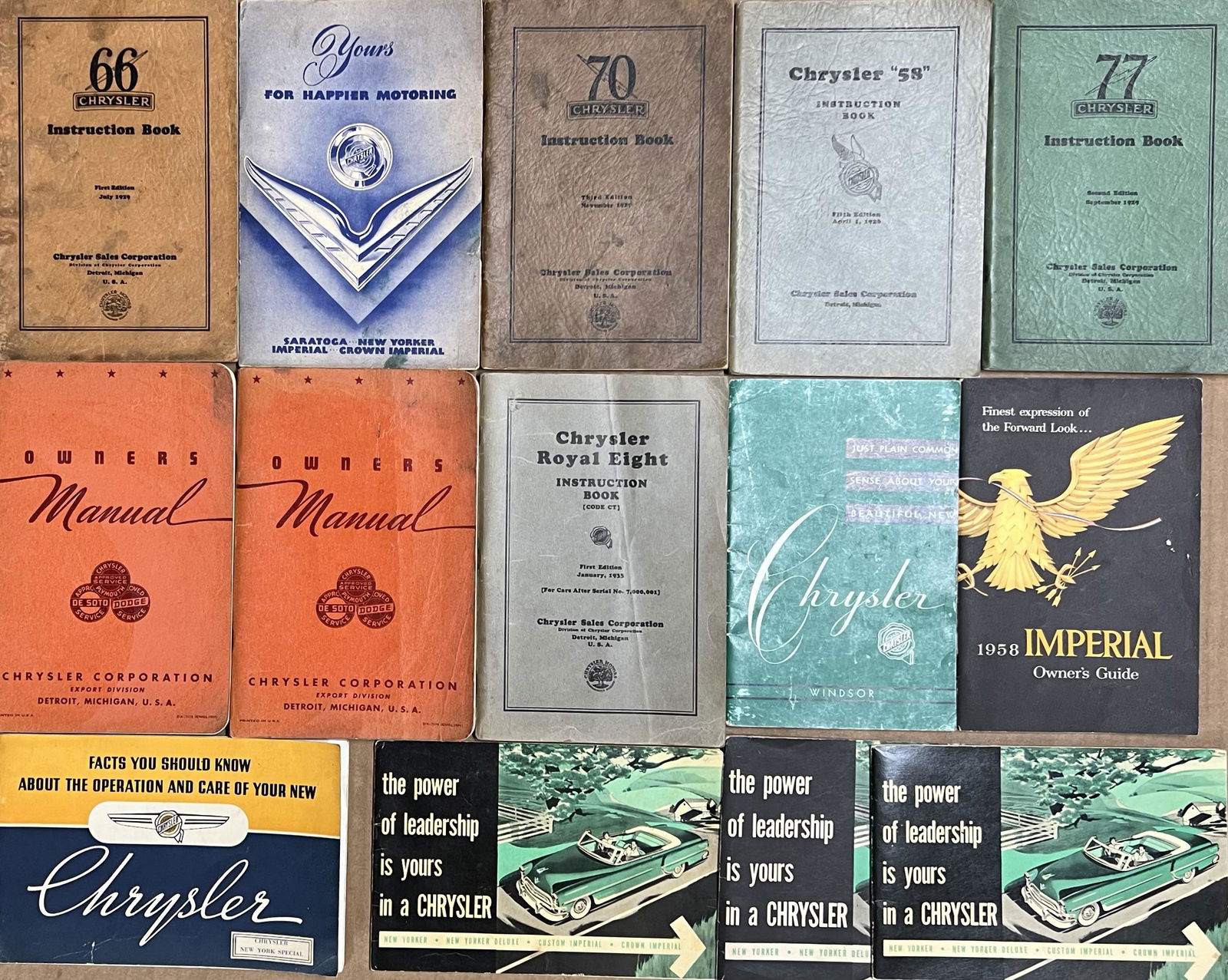 1920’s - 1950’s Chrysler Products owners manuals - thirteen in good to VG condition, six in poor (1 of 2)