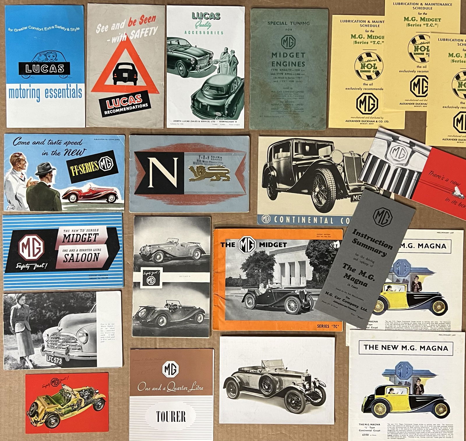 1930’s-1950’s MG brochures - models Magna L, TC, TD, TF, 34 items in VG condition. (1 of 4)