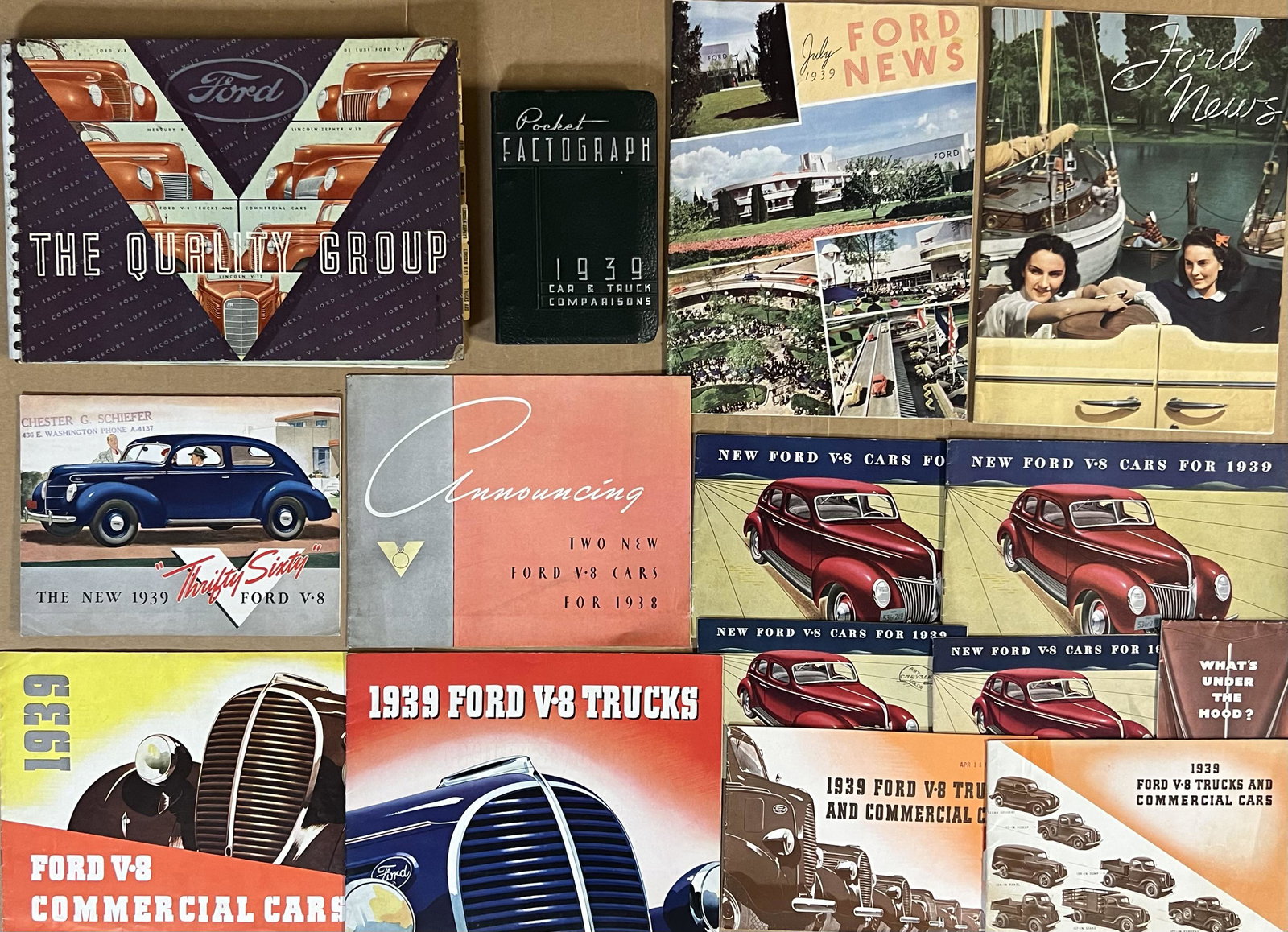 1939 Ford items - full line dealers album, incl Mercury, LZ, Pocket Factograph, 150 pgs, three Ford, (1 of 3)