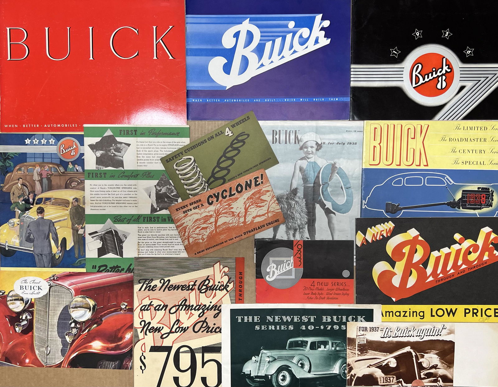 Fifteen 1933-1938 Buick brochures - seven catalogs from 16 to 40 pgs each, eight other brochures, (1 of 2)