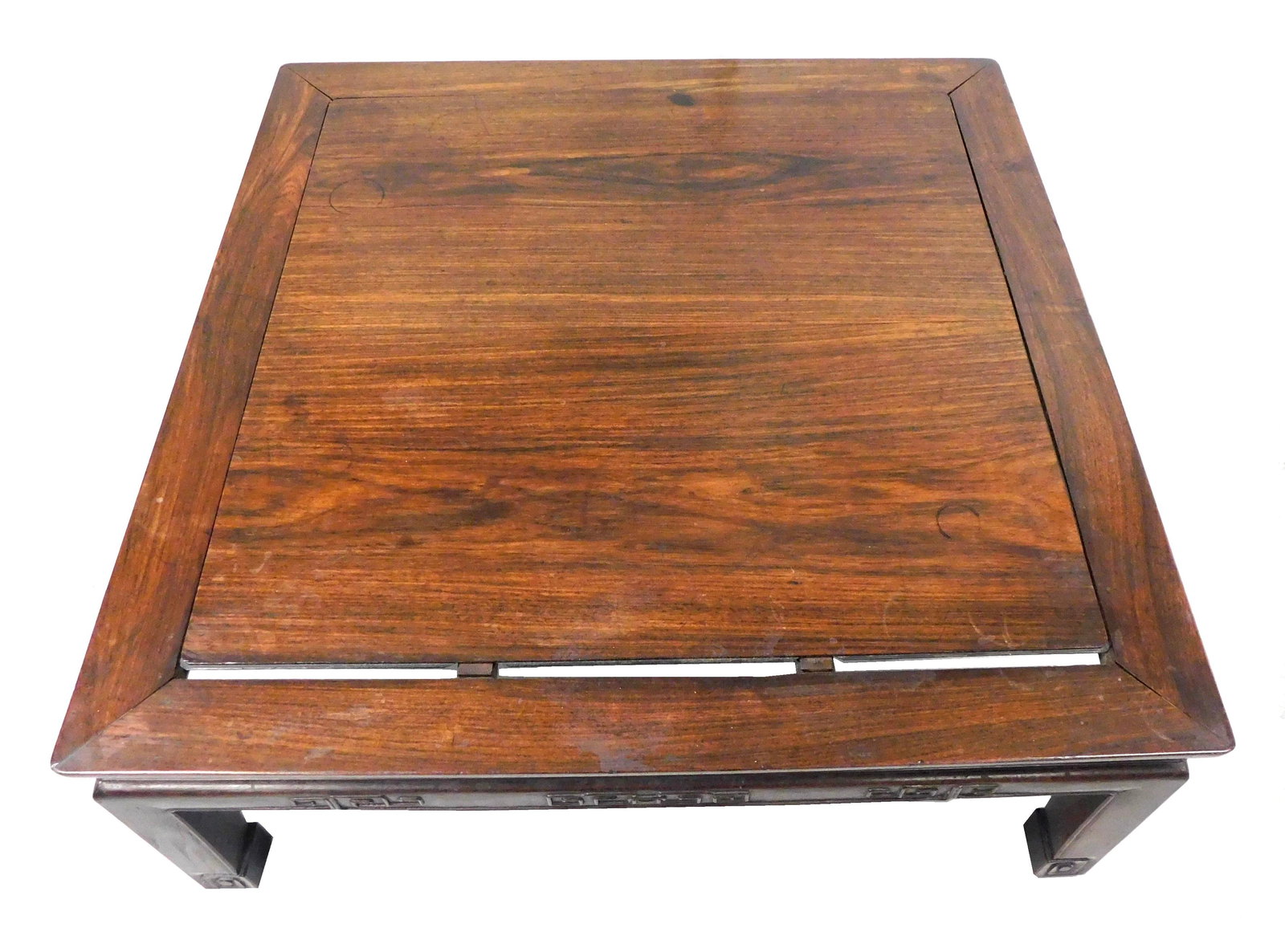 ASIAN: Chinese rosewood coffee table, 20th C., low square top over carved frieze and feet, some (1 of 3)