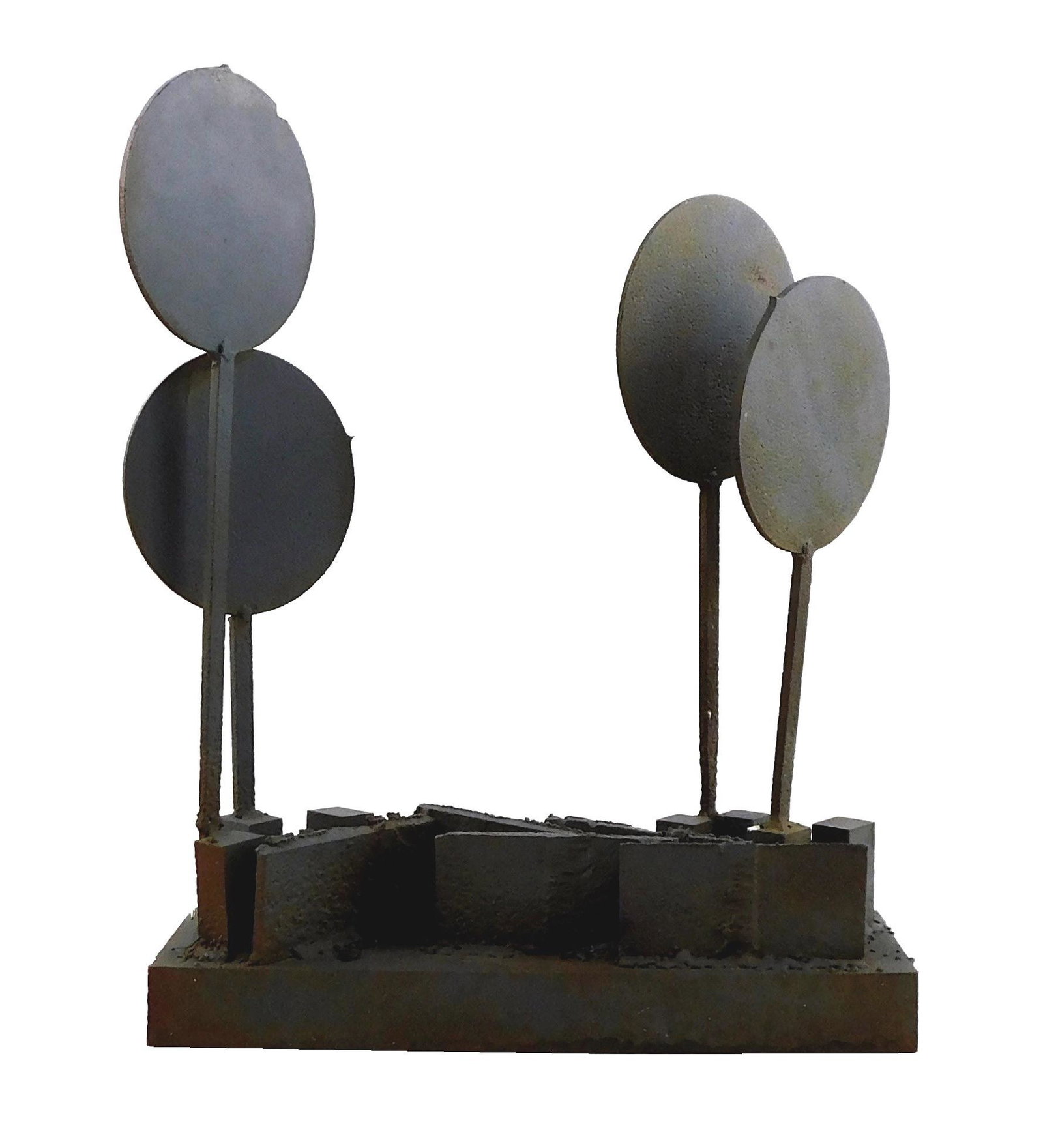 +Morton Fishman (American, 1936 - 2018), lollipop form sculpture, table-top size, four circles on (1 of 4)