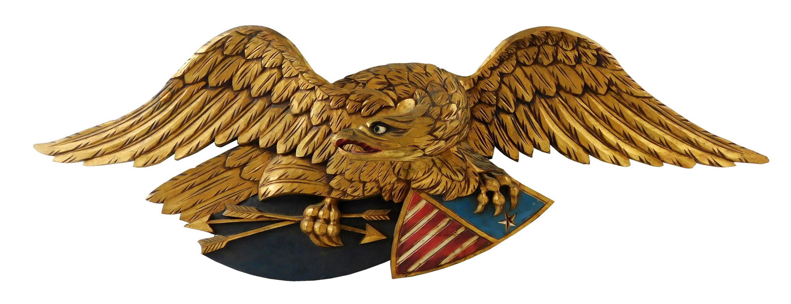 Bellamy style wooden eagle with shield wall hanging, hand-made by Richard Orr (American mid-20th (1 of 3)