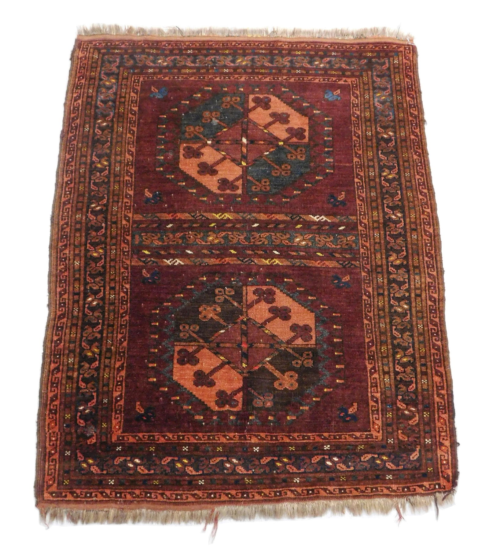 RUG: Semi-antique Afghan Bokhara, 4' 4" x 3', two medallions with classic Kiva border, some (1 of 4)